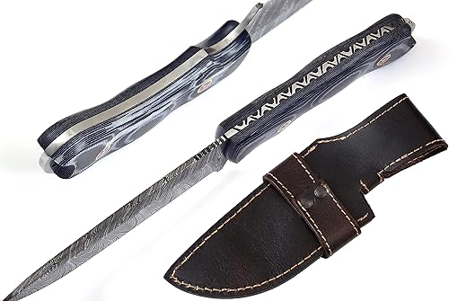 Miniatura 4 de BG Knives Cuchillo de hoja fija de acero de Damasco hecho a mano de 9,5 "de longitud total para cazar, desollar con mango de micarta y funda de