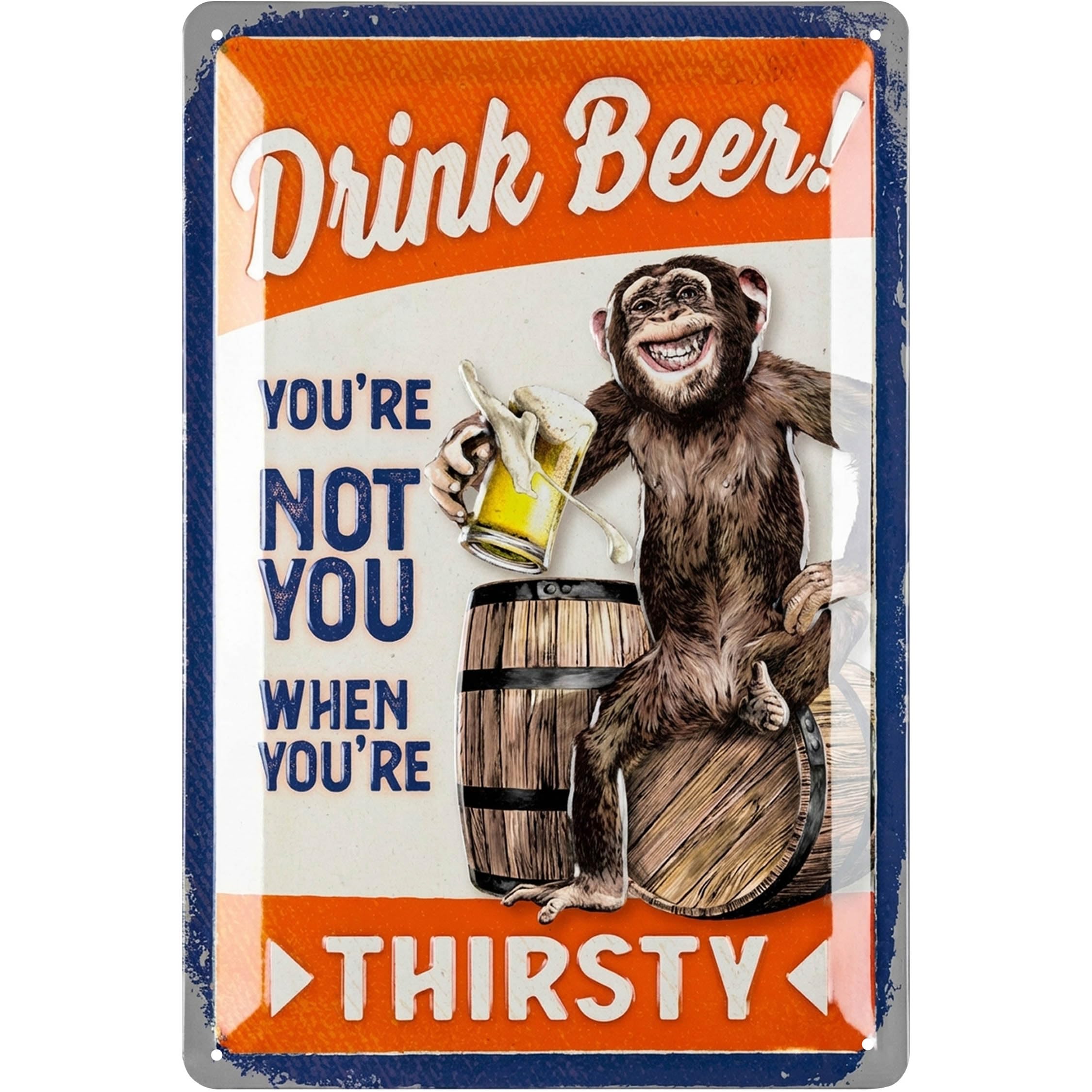 LANOLU Vintage Beer Sign - FUNNY DRINK BEER MONKEY - Beer Signs for man Cave, Metal Beer Signs, Funny Metal Bar Signs, Vintage beer signs - Embossed 12x8"
