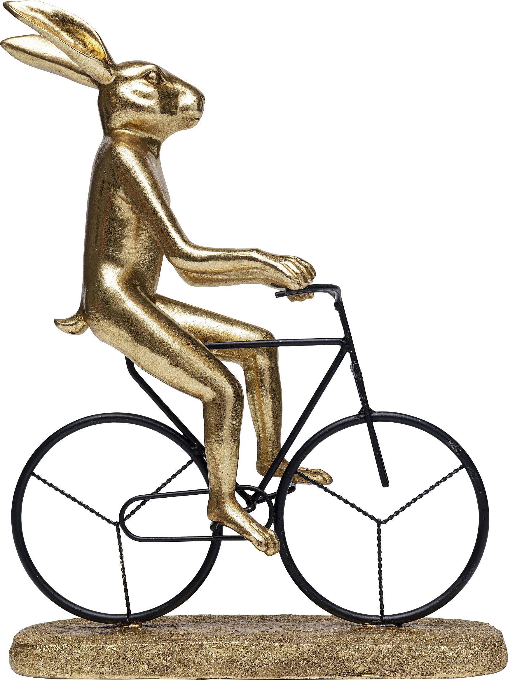 Kare Design Deco Object Cyclist Rabbit, Gold, Steel, Elegant, Animal Statue, Each Piece Unique, Gift Idea, Decorative Home Accessories, Room Decor, Home Decor for Living Room, 39x29x14 cm