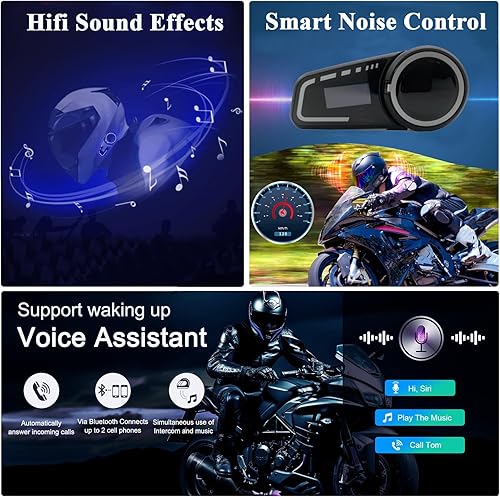 Miniatura 7 de QSPORTPEAK Cascos de motocicleta intercomunicador Bluetooth, casco M2C Bluetooth para 2-6 conductores con pantalla LCD, cancelación de ruido