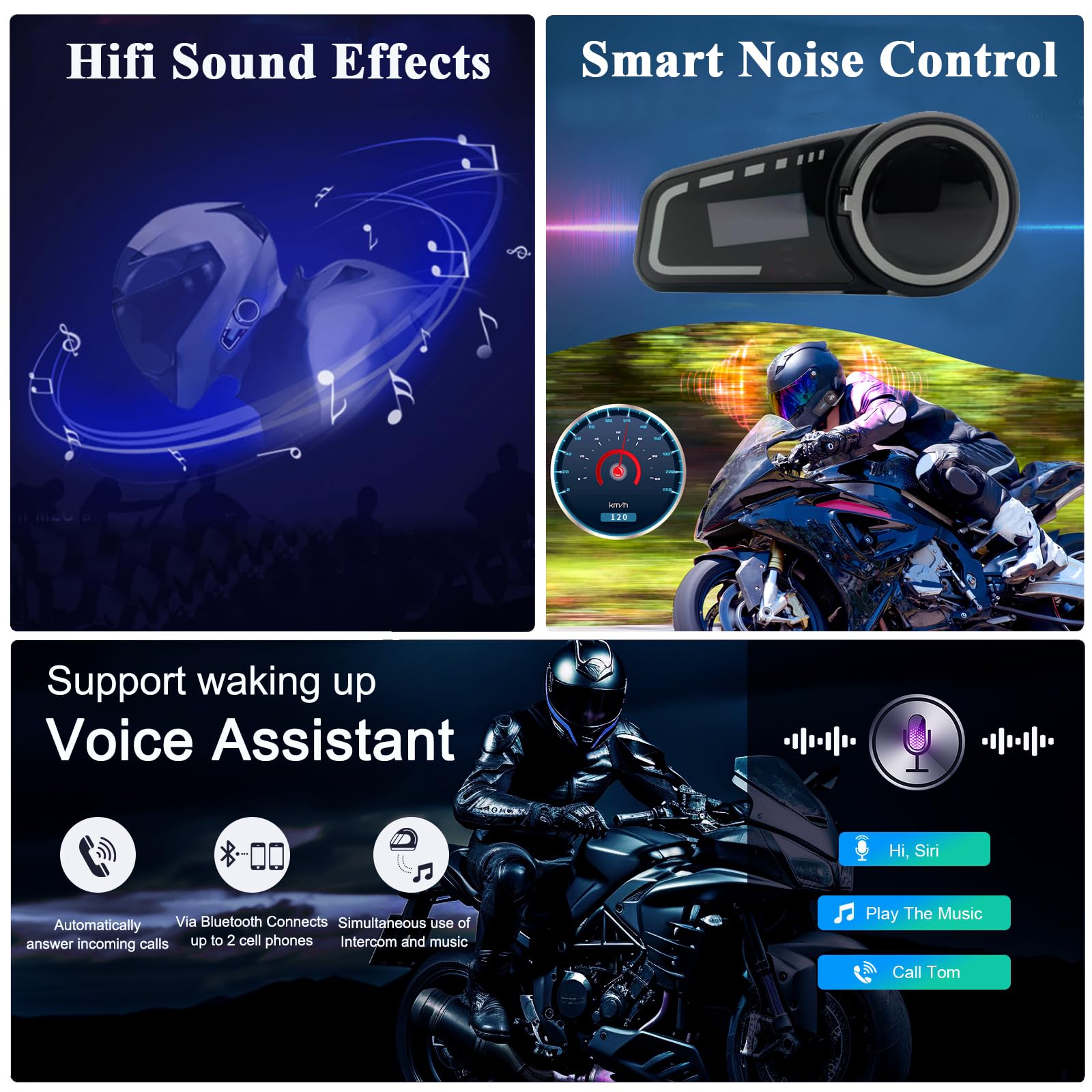 QSPORTPEAK Interfono moto bluetooth, M2C Cuffie Bluetooth per casco da moto per 2-6 piloti con schermo LCD, CVC + DSP Funzione di Riduzione del Rumore, Condivisione Musica,IP67 Impermeabile, 1 pezzi