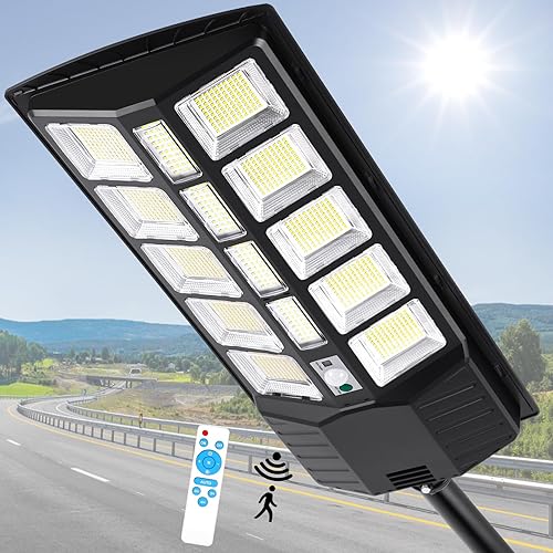 ZJOJO Luz solar de calle de 3800 W, impermeable, 30000 lúmenes, 1160 LED, luces solares para exteriores del anochecer al amanecer, 9000 K LED luz de