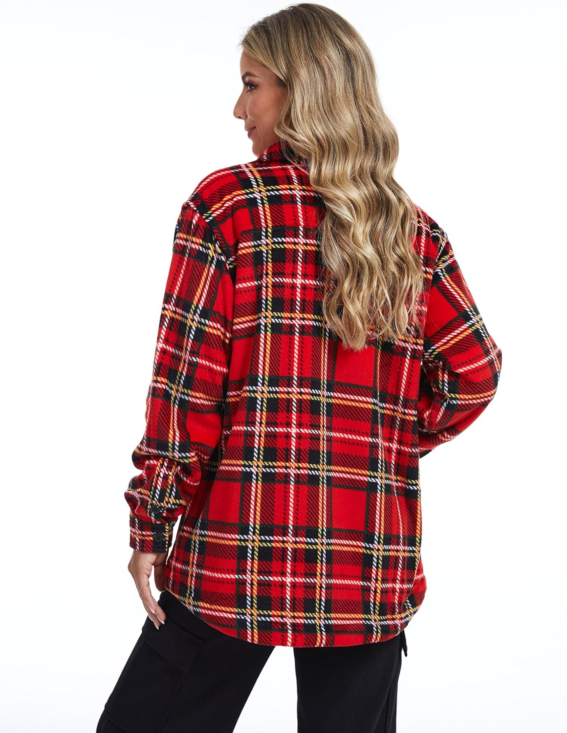 YUCOLEN Women's Sherpa Fleece Lined Plaid Flannel Jacket Warm Button Down Winter Flannel Shirt Jacket Coat with Pockets - Image 3