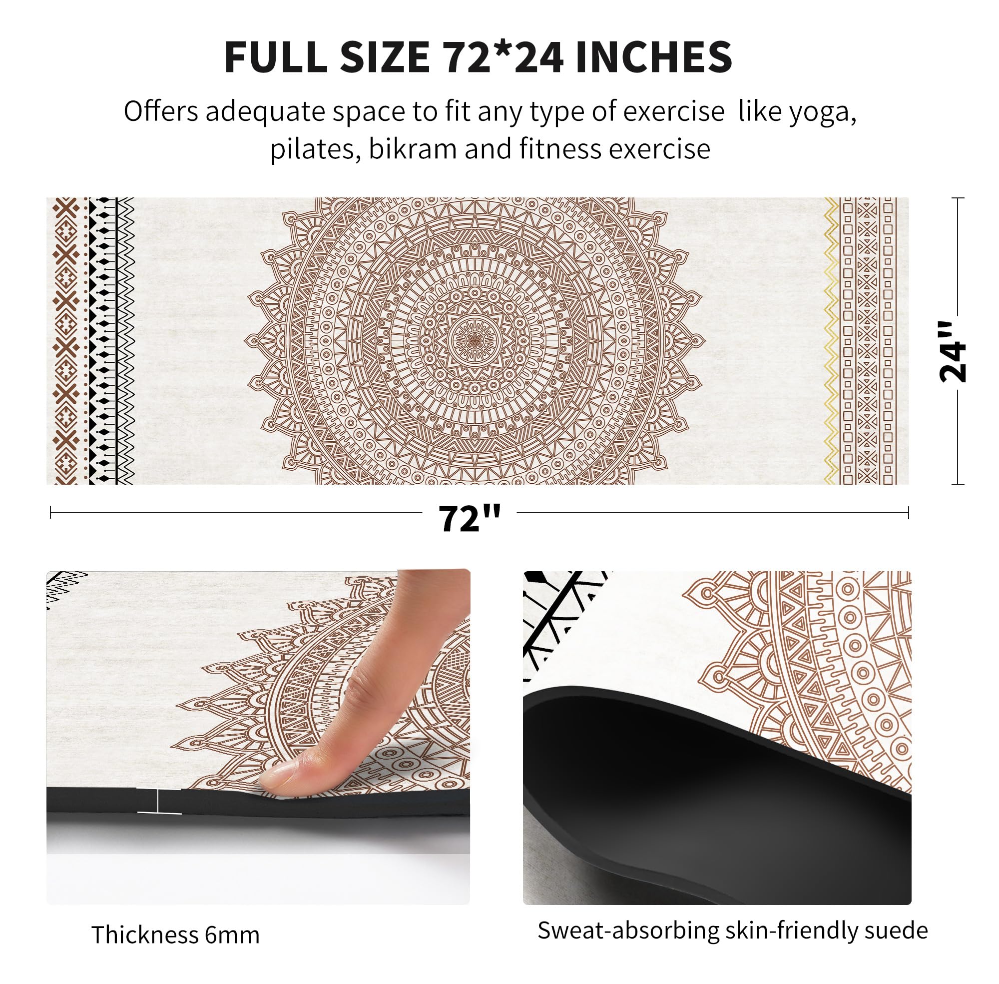 nuveti Yogamatte, bedruckt, extra dick, TPE, rutschfest, mit Tragetasche, 183 x 61 cm, extra dick, 6 mm, für Yoga, Pilates, Fitness und Bodenübungen