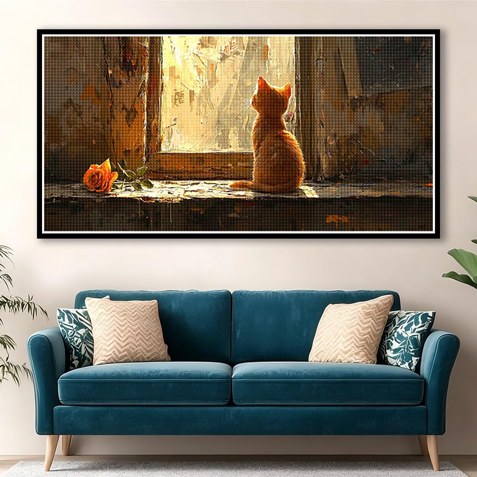 Diamond Painting Adultos Gato Pintura Diamante, Flor Diamond Painting 5D Completo, DIY Cuadrado Cristal Bordado Punto de Cruz Cuadros de Diamantes para Decoracion Hogar, Regalo Mujer 160x80cm 0J-834