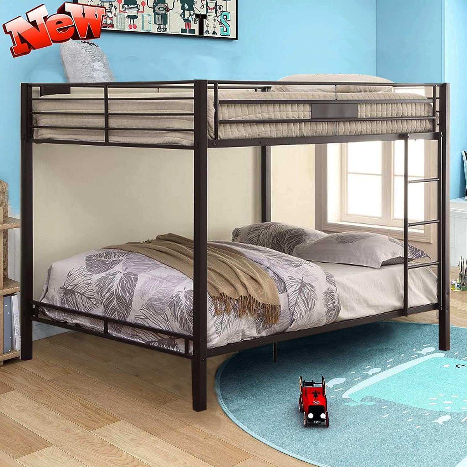 AOMUSON Upgraded Version Thicken Metal Queen Over Queen Bunk Bed, Stronger Heavy