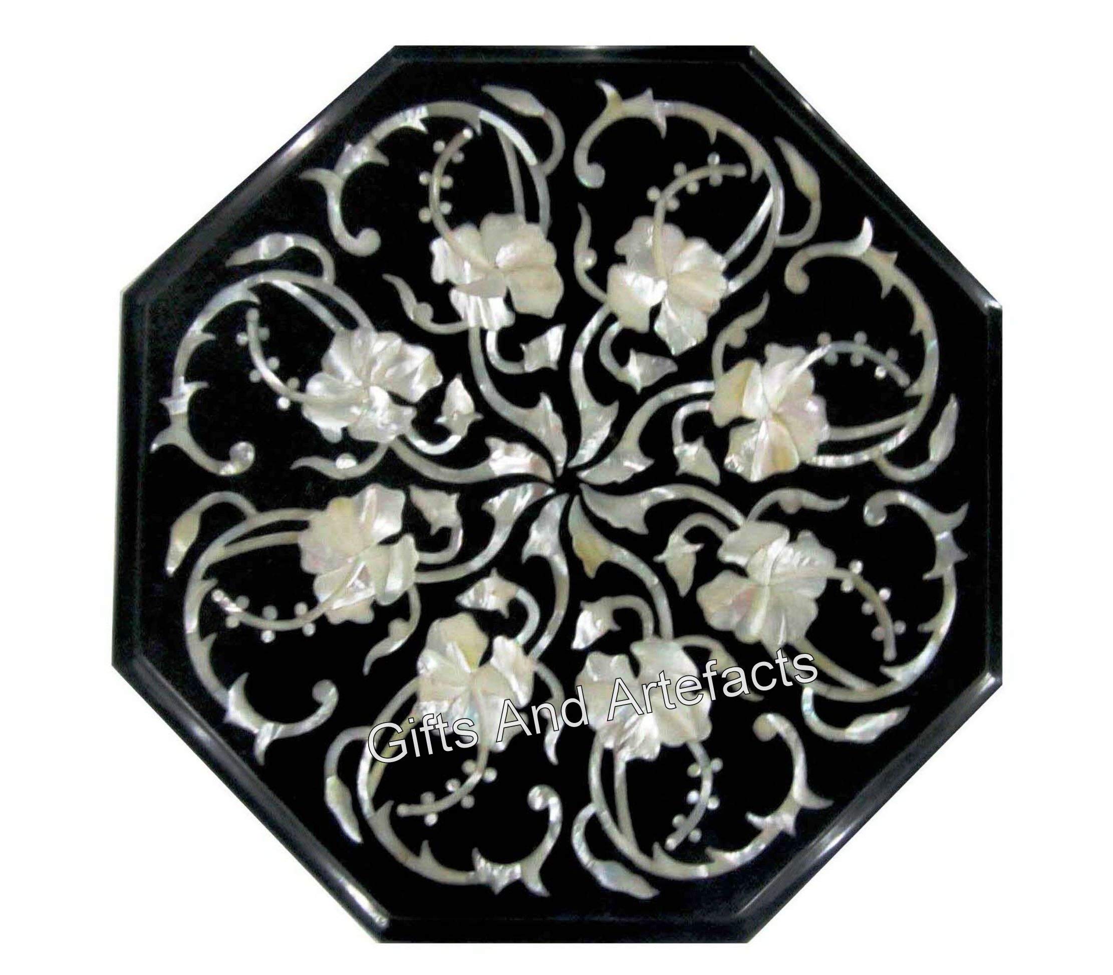 Table basse en marbre noir indien meuble d'appoint luxe salon 33x33