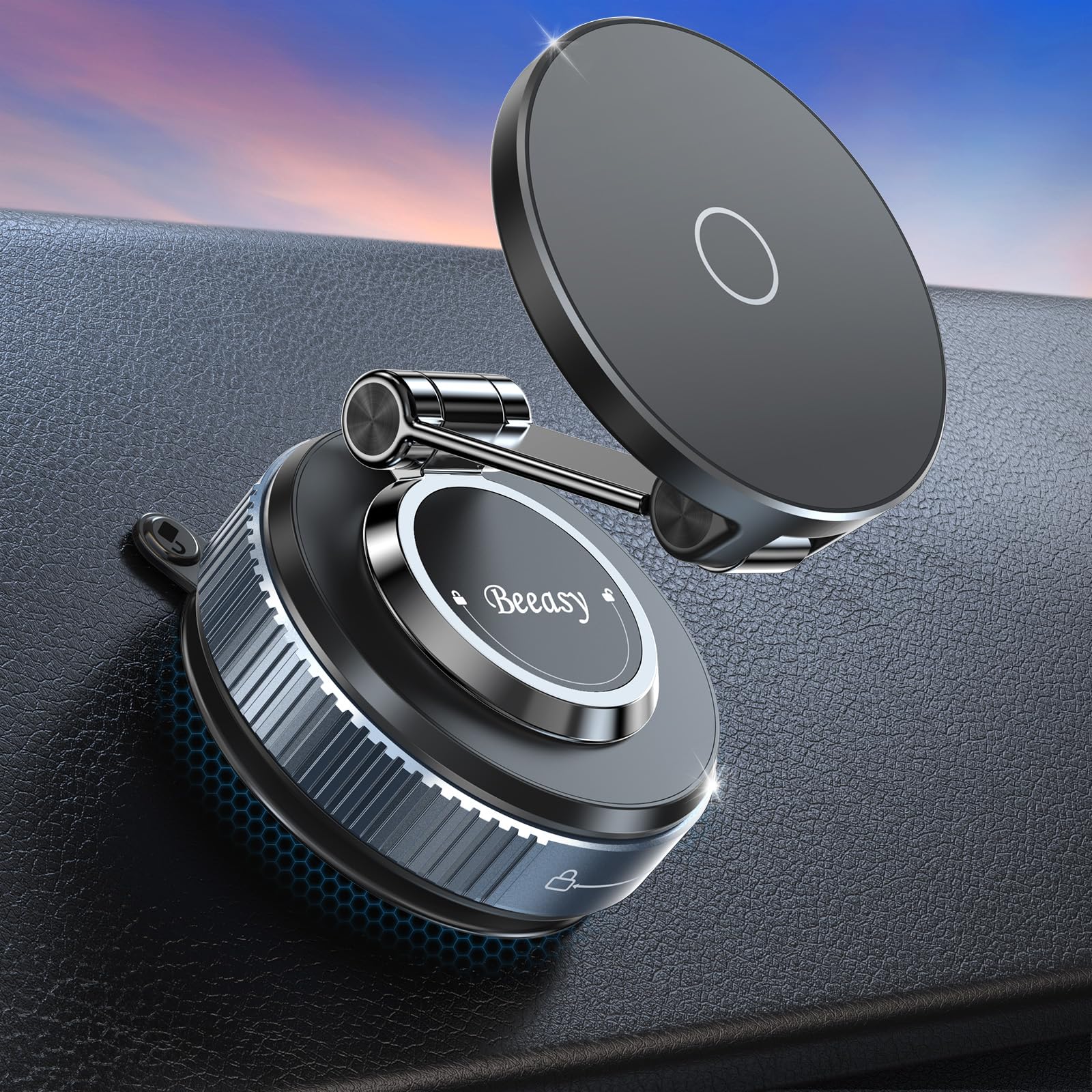 Beeasy Magnetico Soporte Movil Coche con Ventosa, 360° Ajustable, Portátil Iman Soporte Móvil Coche Salpicadero Universal para iPhone 17 16 15 14 13 12 Pro MAX, Negro
