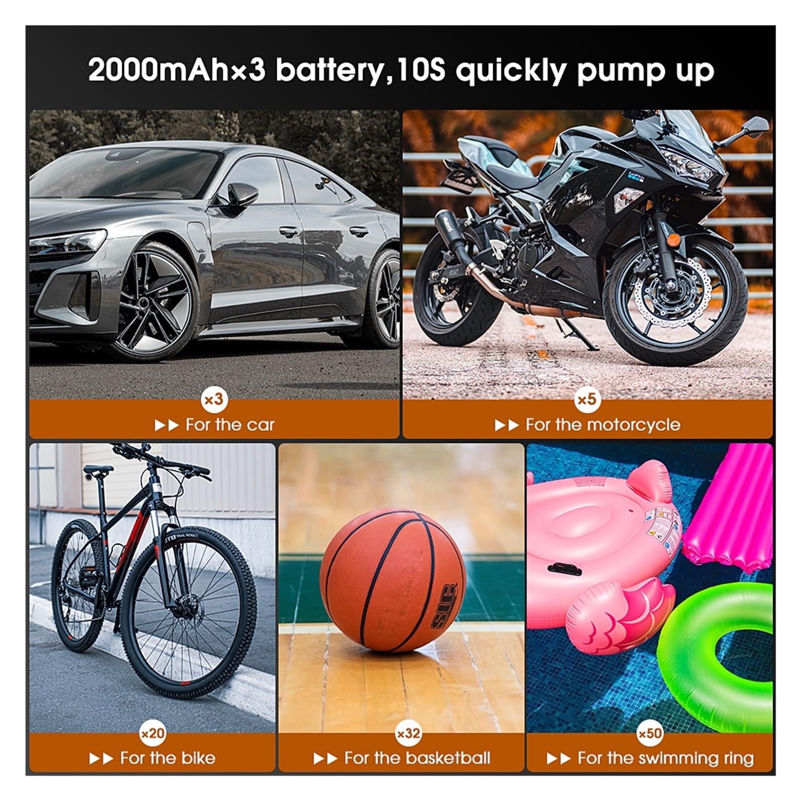 Pompka Inflatora Powietrza Na Akumulator Z Lampką LED Do Motocykla Samochodowego Opona Rowerowa Piłka Bezprzewodowa Mini Auto 120PSI Opon Szybkie Pompowanie Wysiłku