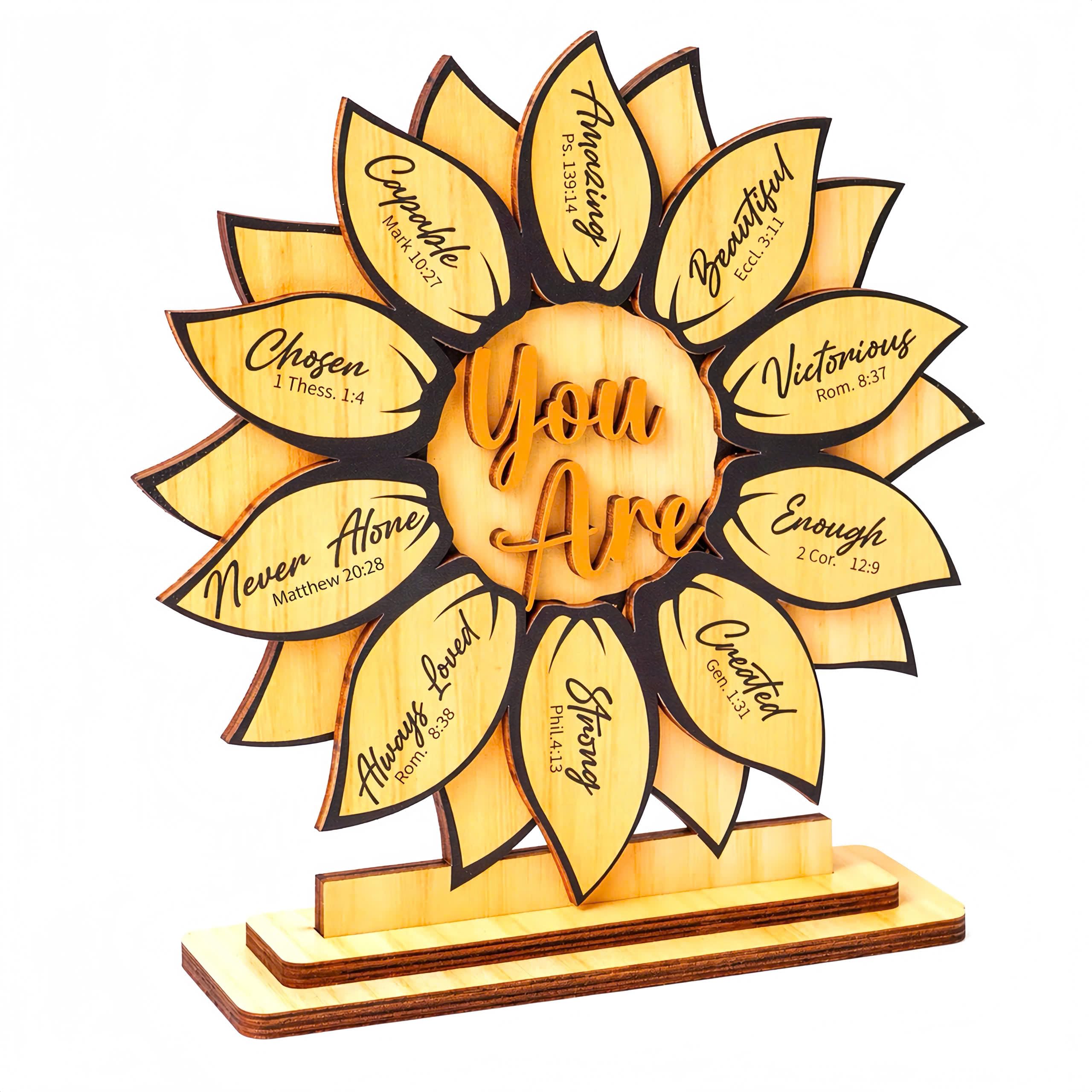 Christian Sunflower Gifts for Women, Wooden Bible Verse Desk Decor
