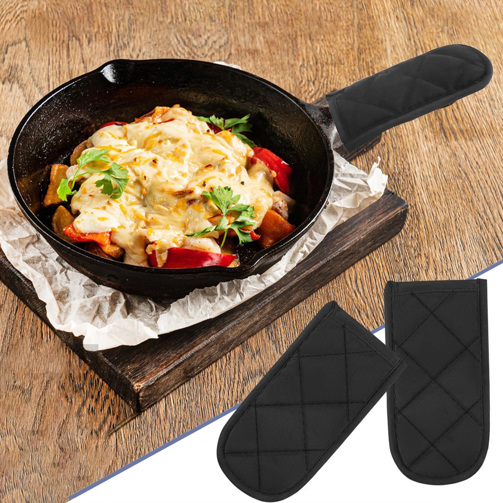 2PCS Cast Iron Handle Covers-Heat Resistant Skillet&Pan Handle Sleeves,Non-Slip Pot Handle Covers for Cast Iron Pans,Cotton Skillet Handle Cover.Cast Iron Pot Holder for Cooking,Grilling,BBQ,Stovetop