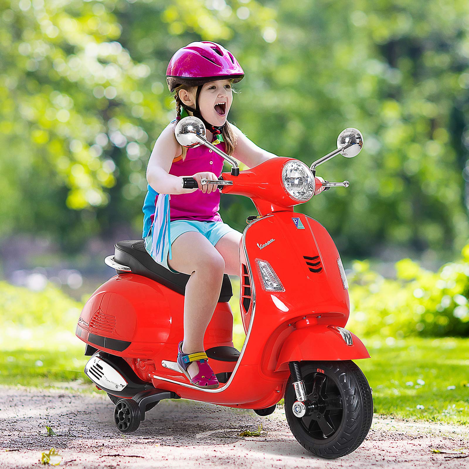 HOMCOM Moto Eléctrica para Niños 3-6 Años Vespa Batería Música 2-3 km/h Bocina Rojo