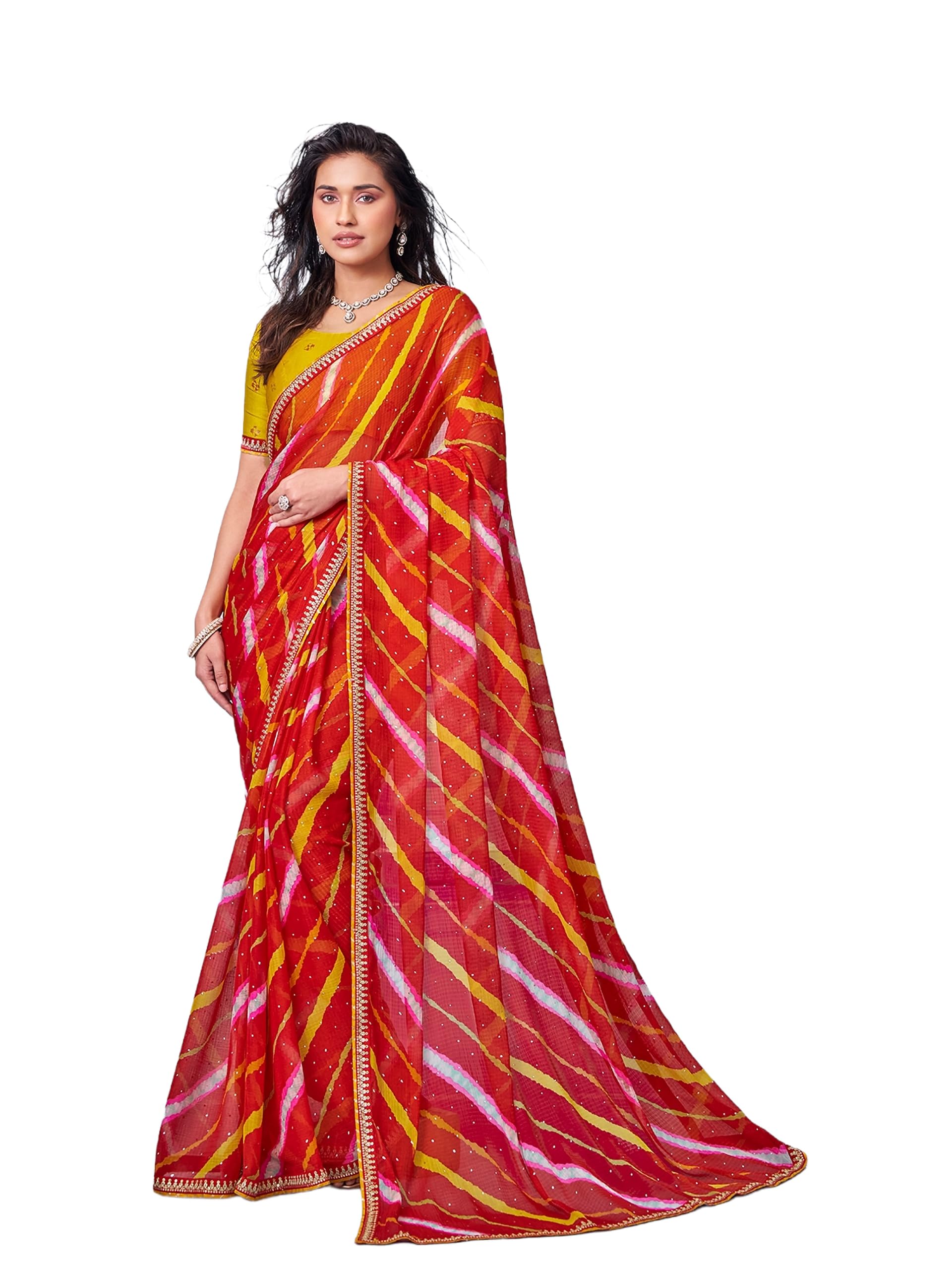 laxmipati sarees Laxmipati Tarang Red Chiffon Leheriya Printed Saree-picture-51