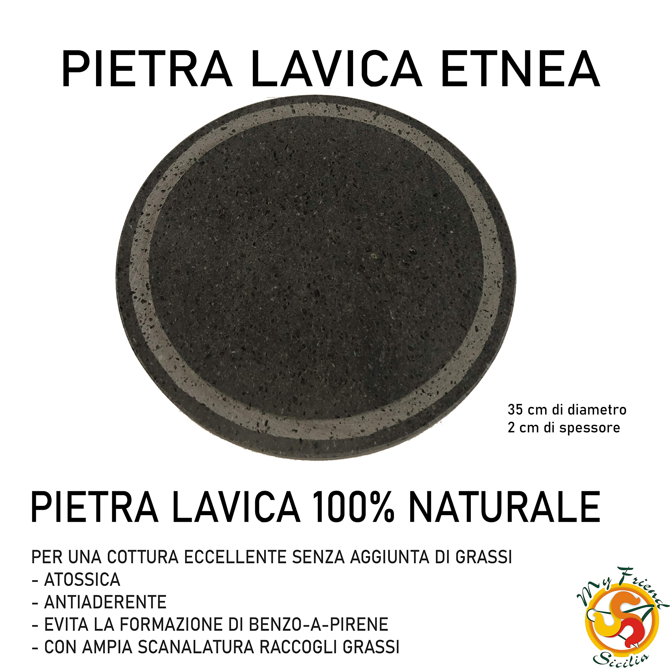 GRIGLIA IN PIETRA LAVICA ETNEA TONDA DIAMETRO 35 CM CON SCANALATURA - IDEALE PER BARBECUE TIPO WEBER o per forno SMEG