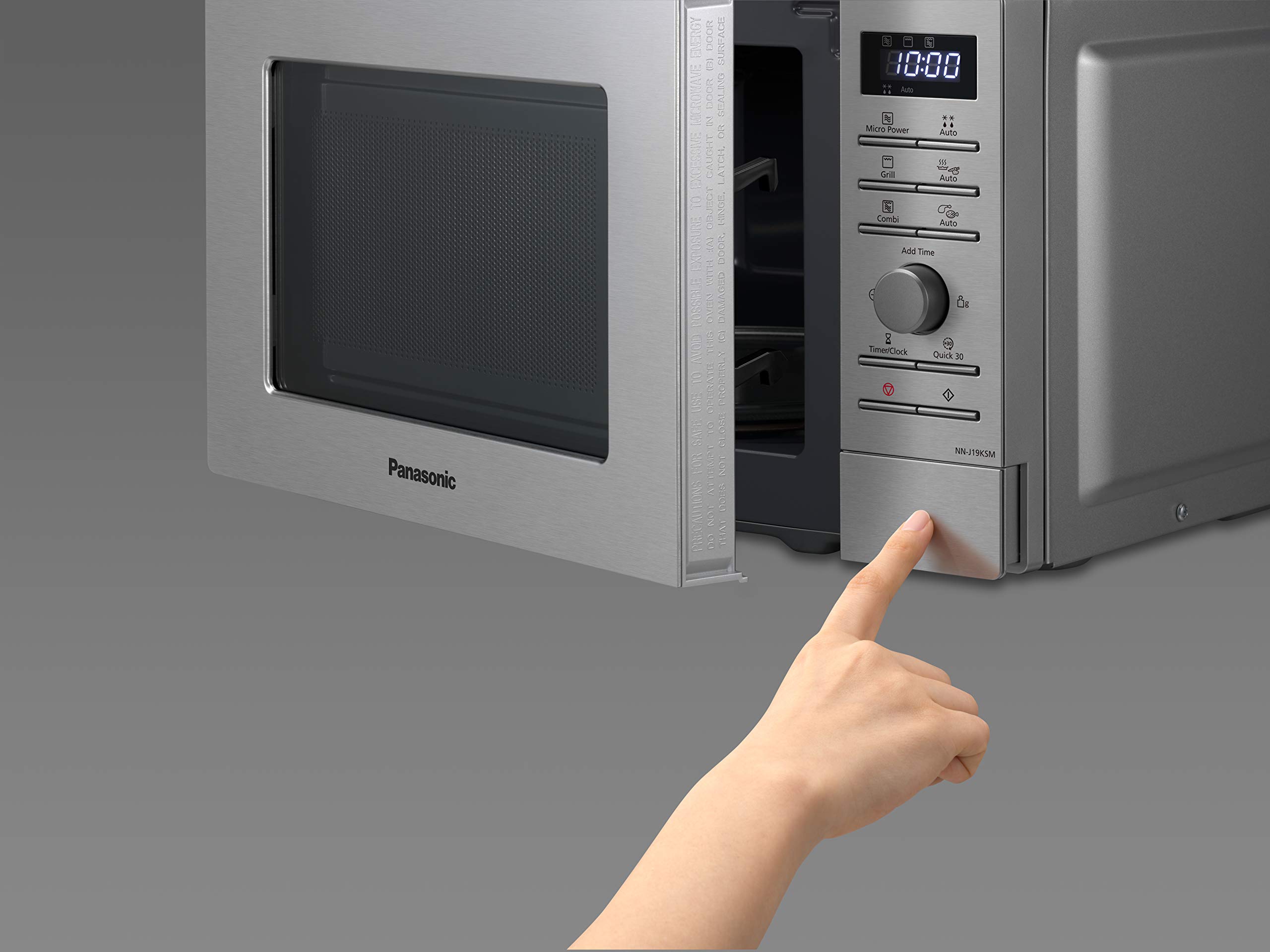 Panasonic NN-J19KSMEPG Horno Microondas y Grill con Plato Giratorio, 20 Litros, Acero Inoxidable, 800 W, Grill de 1000 W, 9 Programas Automáticos, Plateado