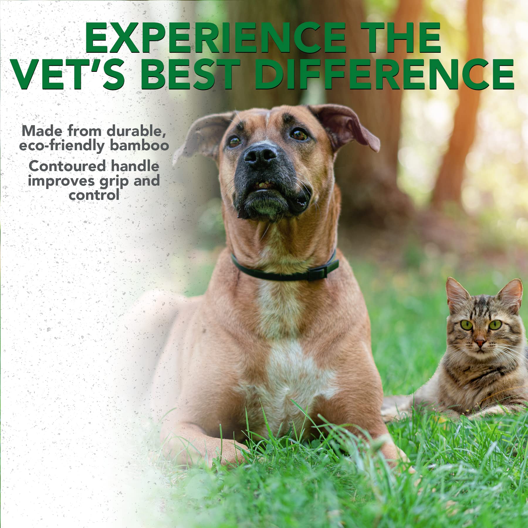 Vet's Best Peigne anti-puces | Bambou véritable avec poignée ergonomique | pour chiens et chats, marron