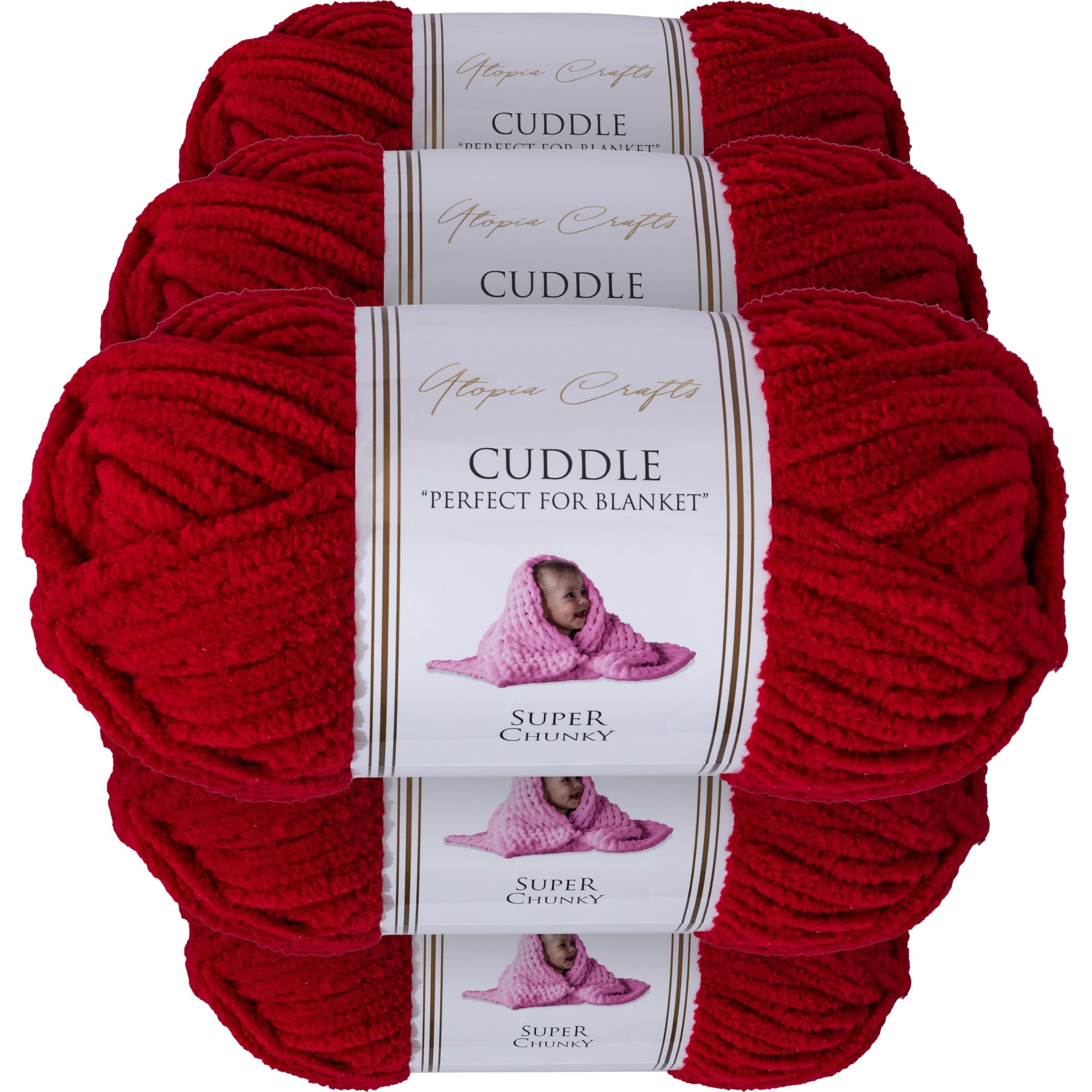 Utopia Crafts Cuddle Super Chunky Chenille Soft Yarn for Knitting and Crochet, 5X 100g - 60m (Cherry)