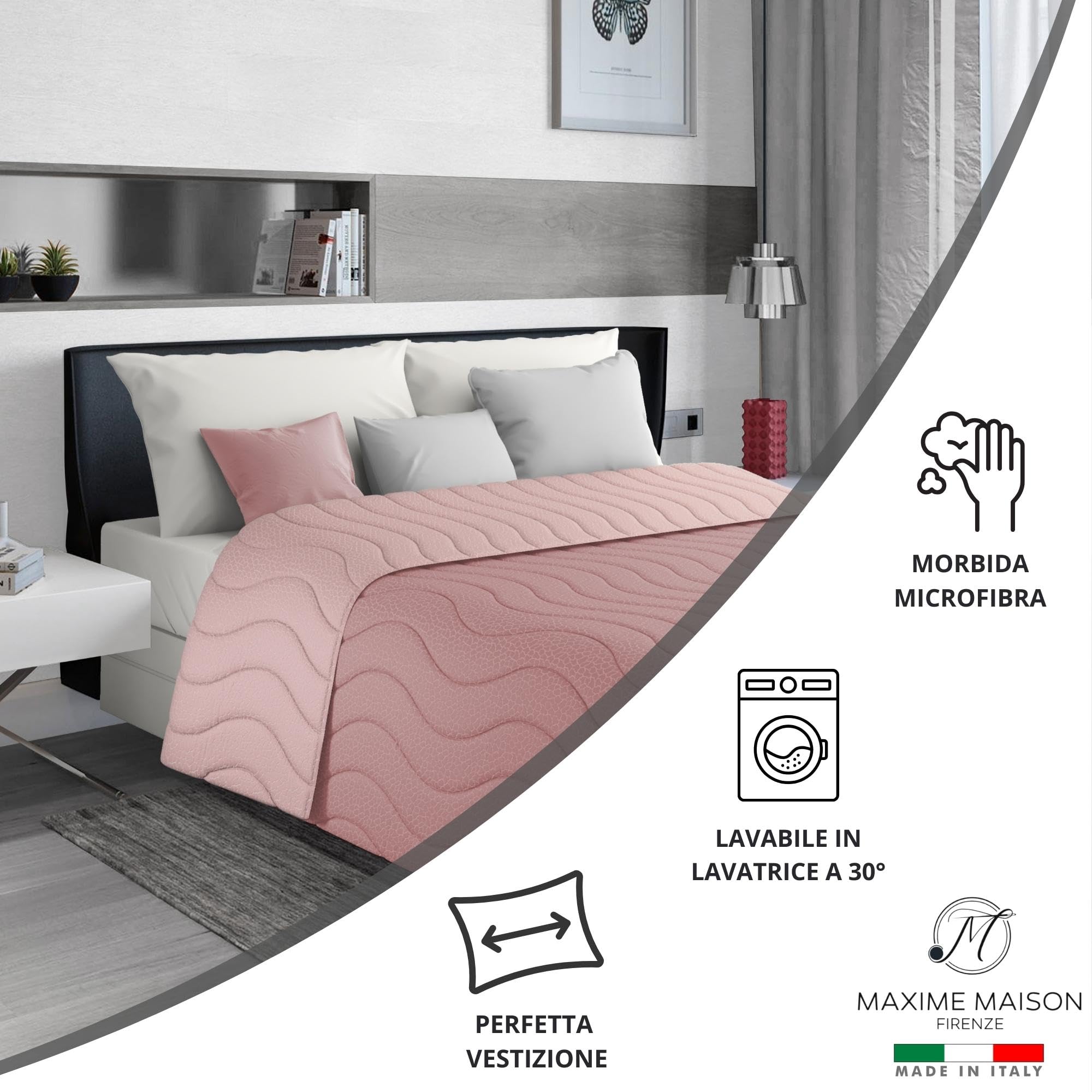 MAXIME MAISON - Copriletto Matrimoniale Mezza Stagione (100 gr/mq) Trapuntino Matrimoniale, Trapunta Matrimoniale Leggera e Double Face, Letto Mezza Stagione in Morbida Microfibra, Made in Italy