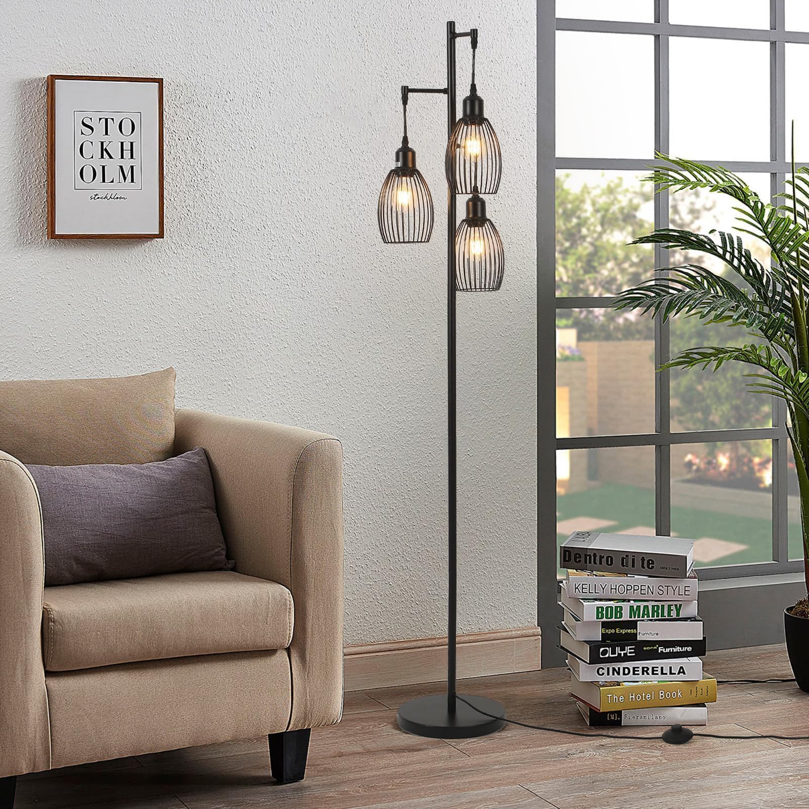 Lampada Da Terra Dorata In Ferro Battuto – Design Gabbia Per Uccelli, 3 Luci, Adatta Per Soggiorno E Camera, E27, H160 Cm