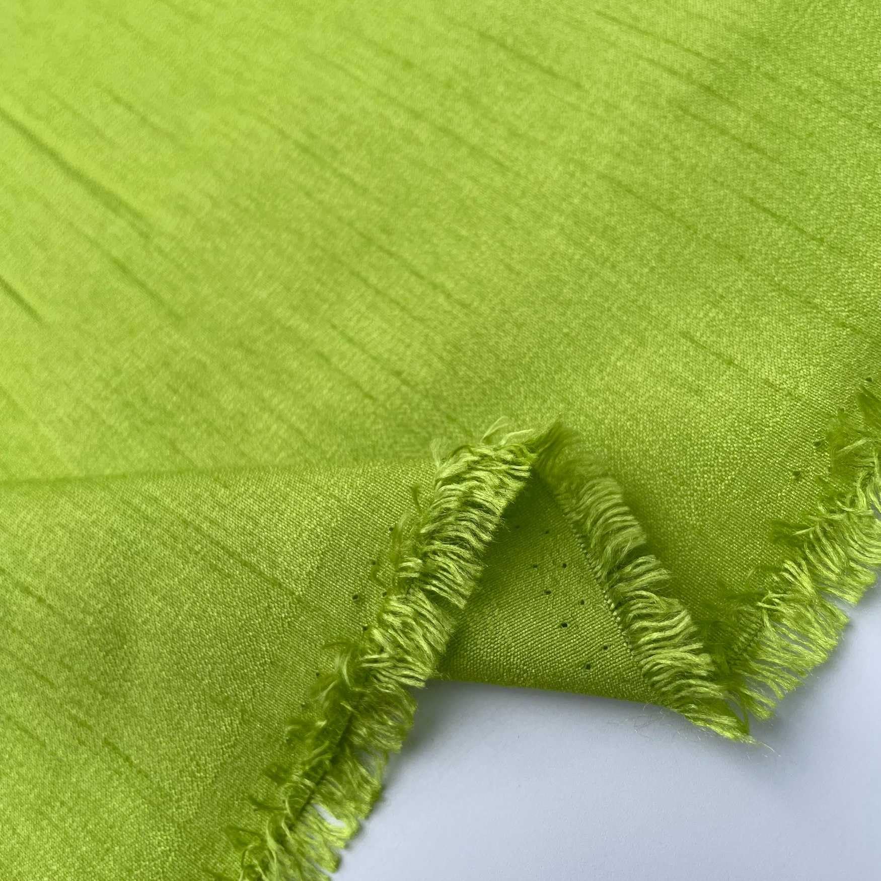 Plain Faux Poly Dupion Silk Bridal Dress Upholstery Cushion Slubbed Textured 100% Polyester Extra Wide Fabric Material | 60" - 150 cm Wide (per Metre, Lime Green)