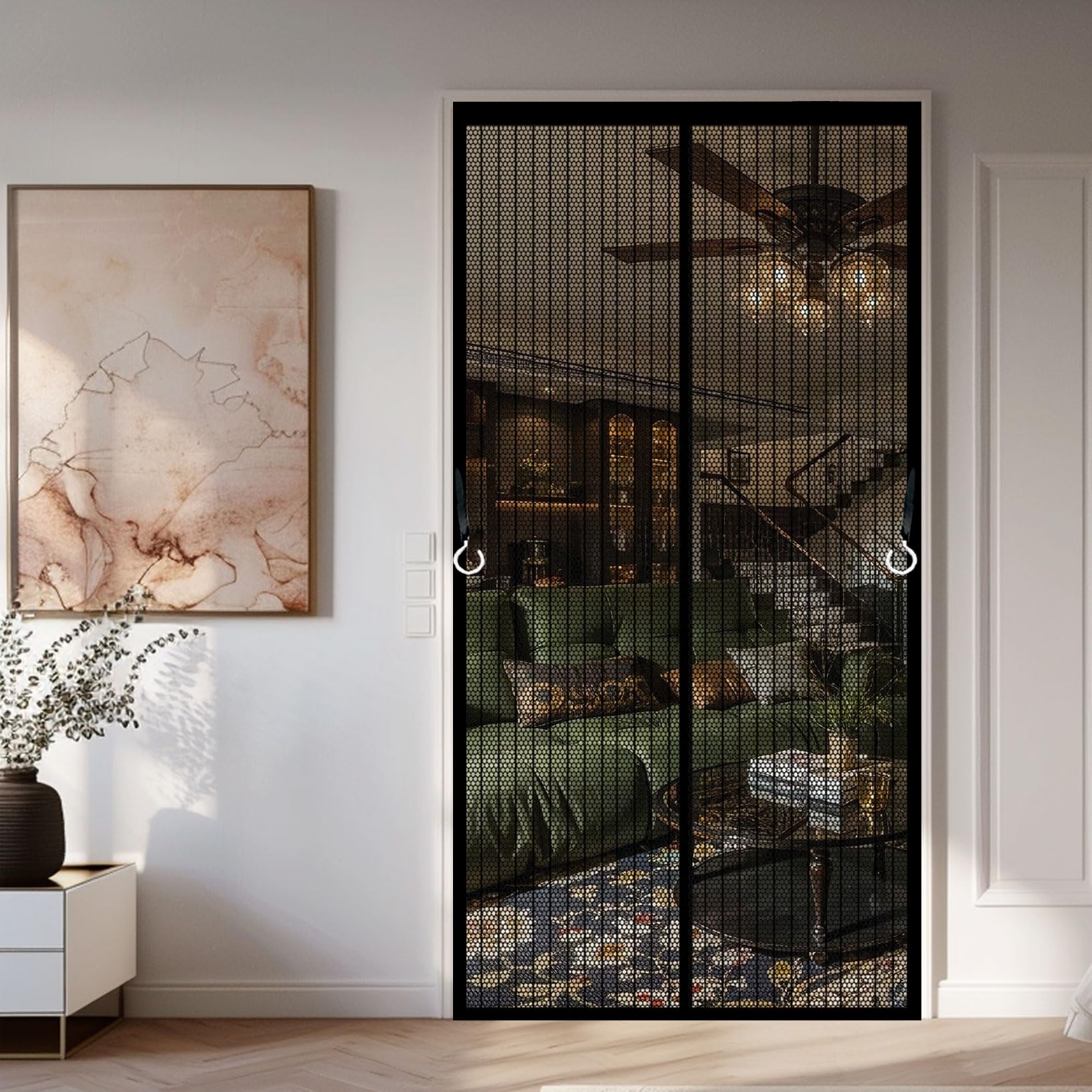 Magnetic Fly Screen Door 161 x 132 cm Self-Closing, Keep Bugs Out Lets Fresh Air in Fly Screens Doors Nets Easy to Install Without Drilling for Home, Office and Store, Black