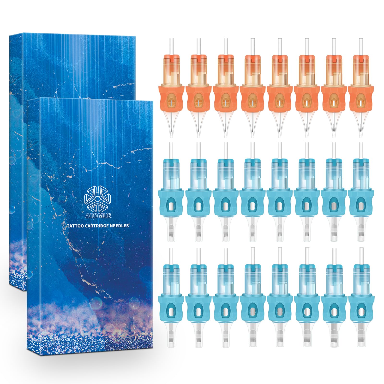 ATOMUS 50pcs Tattoo Cartridge Needles 5pcs 1005RS 7RS 9S 7M1 9M1 11M1 7RM 9RM 11RM 15RM Silicone Cover for Tattoo Gun Pen Shader Pattern for Pen Rotary Machine