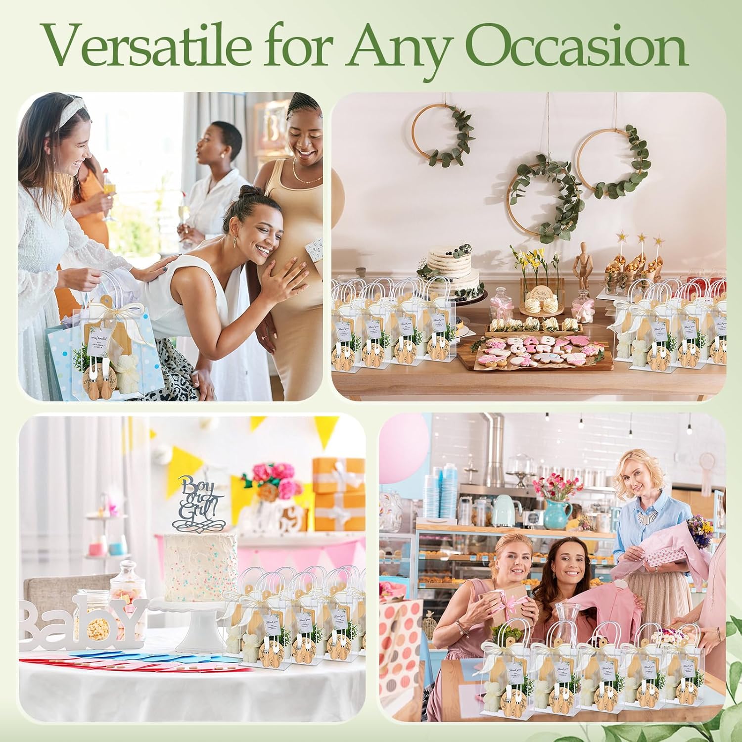 Honeydak 49 Pcs Baby Shower Prizes for Game Players 6 Sets Bamboo Cheese Board Fork Knives Coasters Towel Artificial Potted Plant Thanks Card Gift Bag for Baby Bridal Shower Wedding Favors(Square) - Image 6