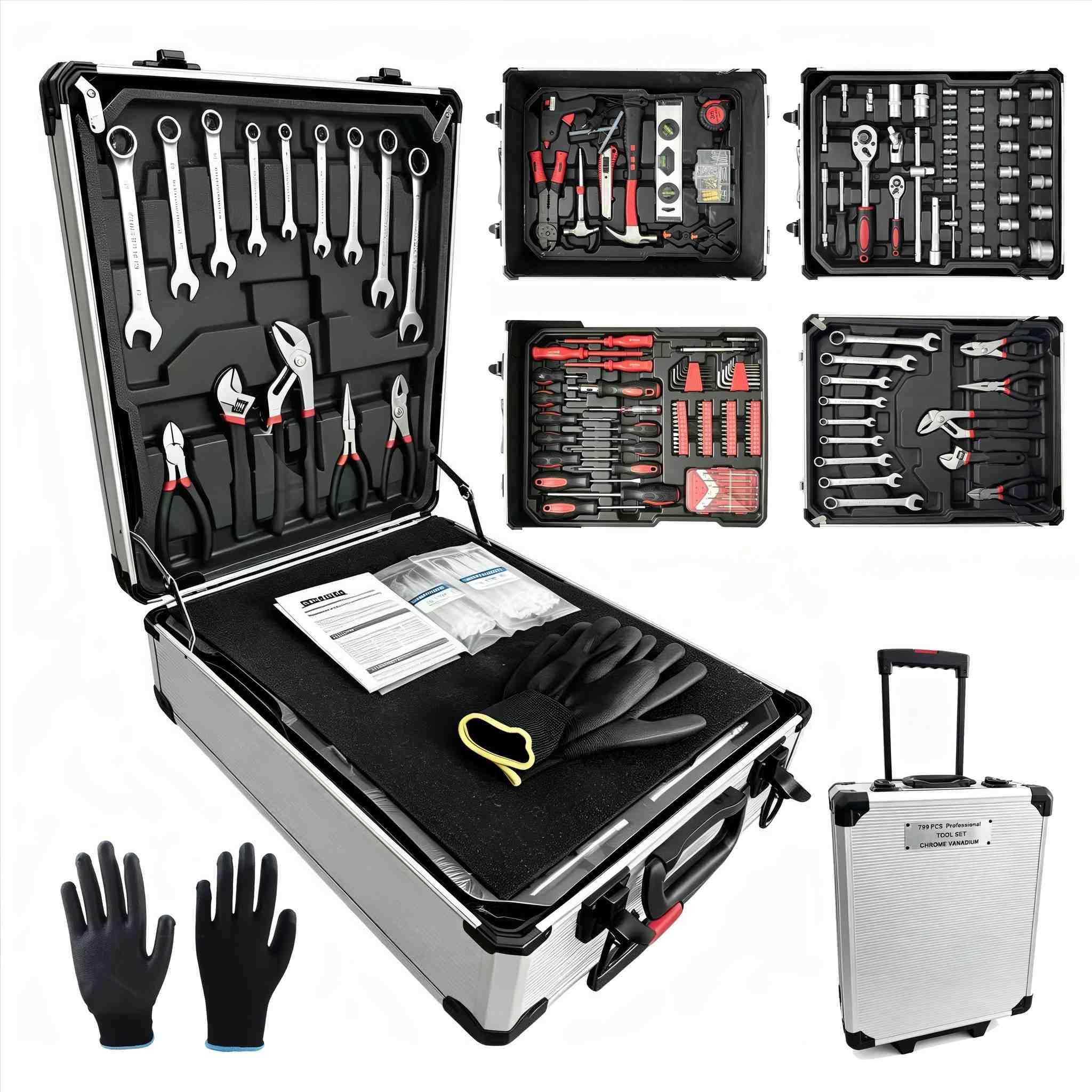 STEINWEG Aluminium Werkzeugkoffer Gefüllt 1400-tlg Werkzeug Set, Profi Werkzeugkoffer befüllt mit Schraubendreher, Schraubenschlüssel, Steckschlüssel, Zange, Hammer, Wasserwaage, komplett mit Werkzeug
