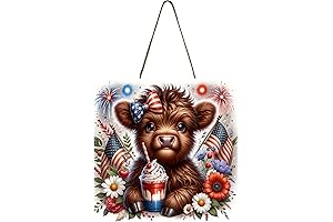 Exclusive 4th of July Highland Cow Wall Art Decor