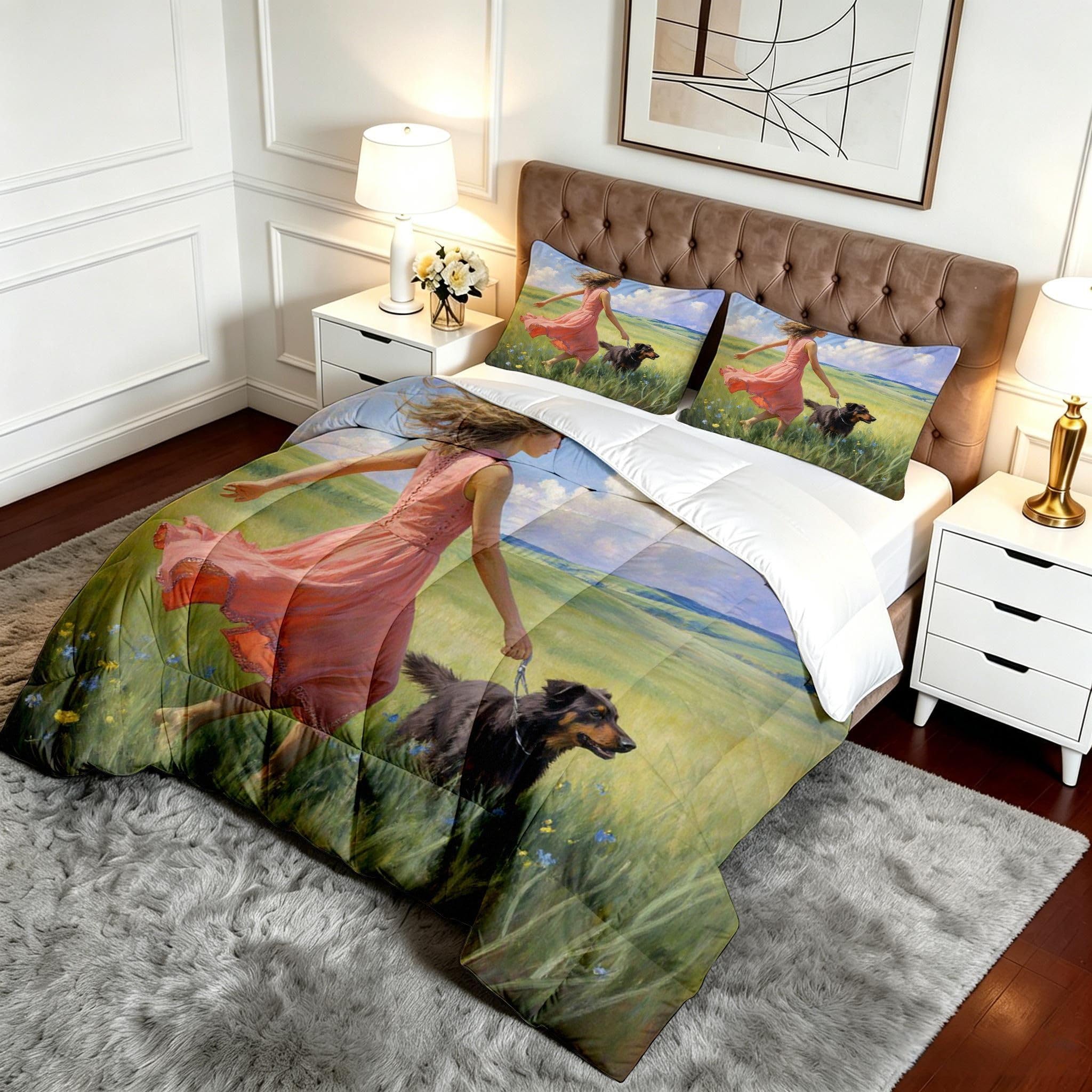 Edredón King Size 3D Niña De Pradera Sustituto Plumas-A22