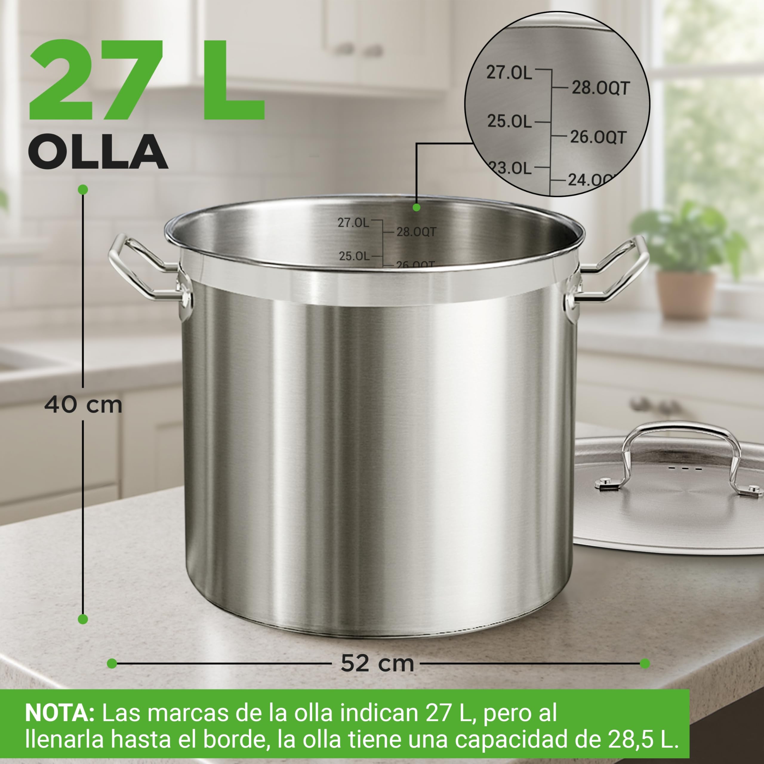 Nutrichef Olla acero inoxidable 18/8, Con tapa, Grande y resistente, Para sopas y guisos, Apta para induccion