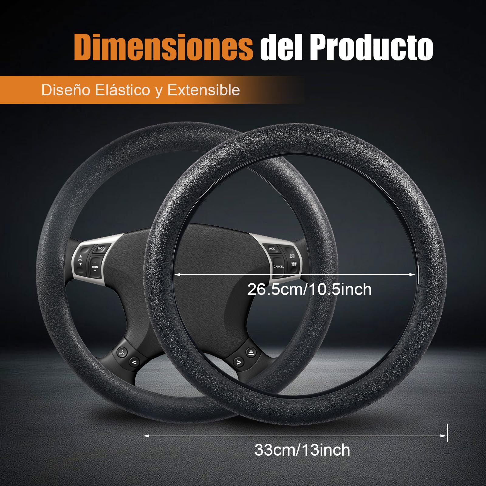Funda Volante Coche Universal 33-42 cm, Silicona Antideslizante, Protector Elegante y Duradero, Accesorio para Coche, SUV y Camión – Negro — view 2