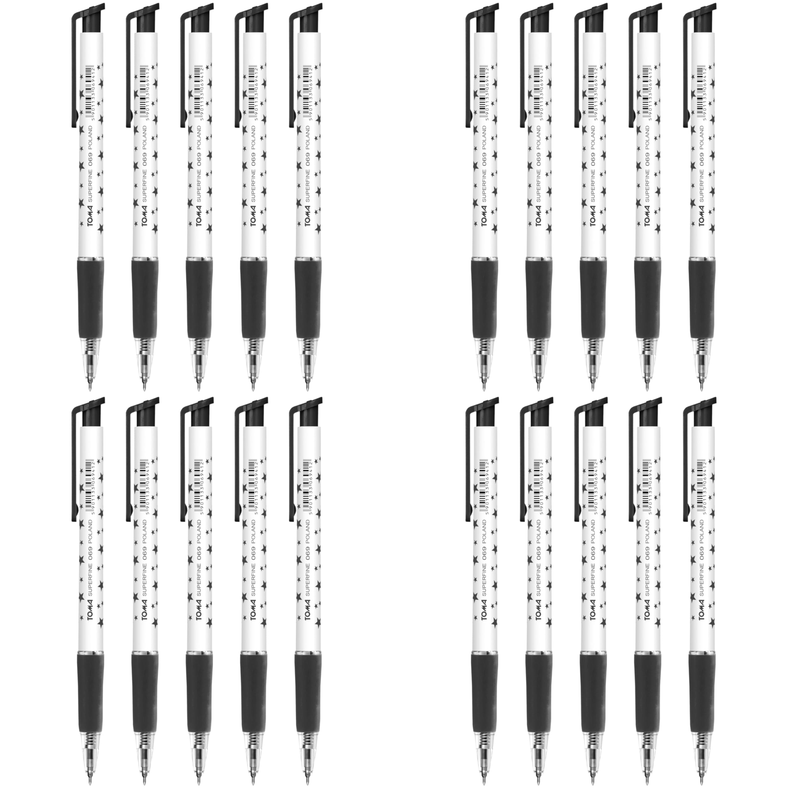 Ballpoint Pens, Retractable Smudge Free Pens, Extra Fine Point 0.5 mm, Ideal for School, Office, Everyday Use (Black, 20 Pens)