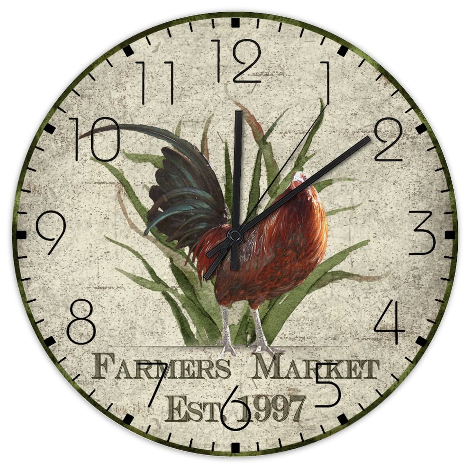 Horloge murale moderne en bois motif coq pour décorer le porche et la cheminée
