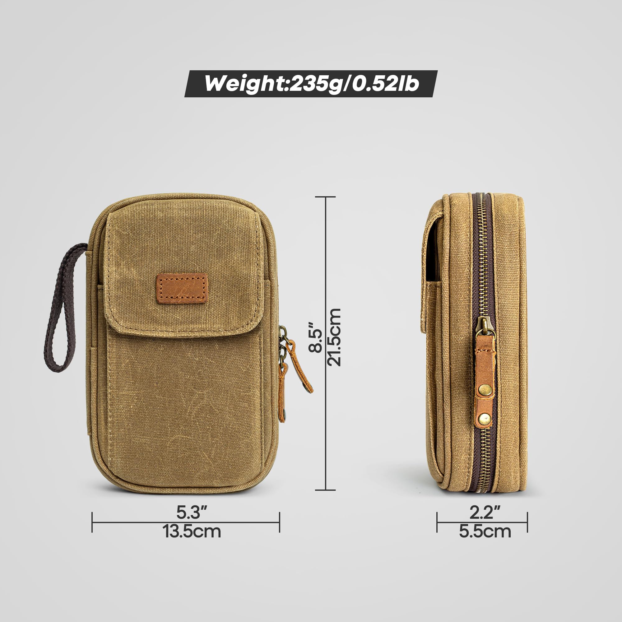 Yarwo Porta per 2 Pipe Tabacco, Impermeabile agli Odori con Supporto Pelle, Custodia da Viaggio per Accessori Fumatori