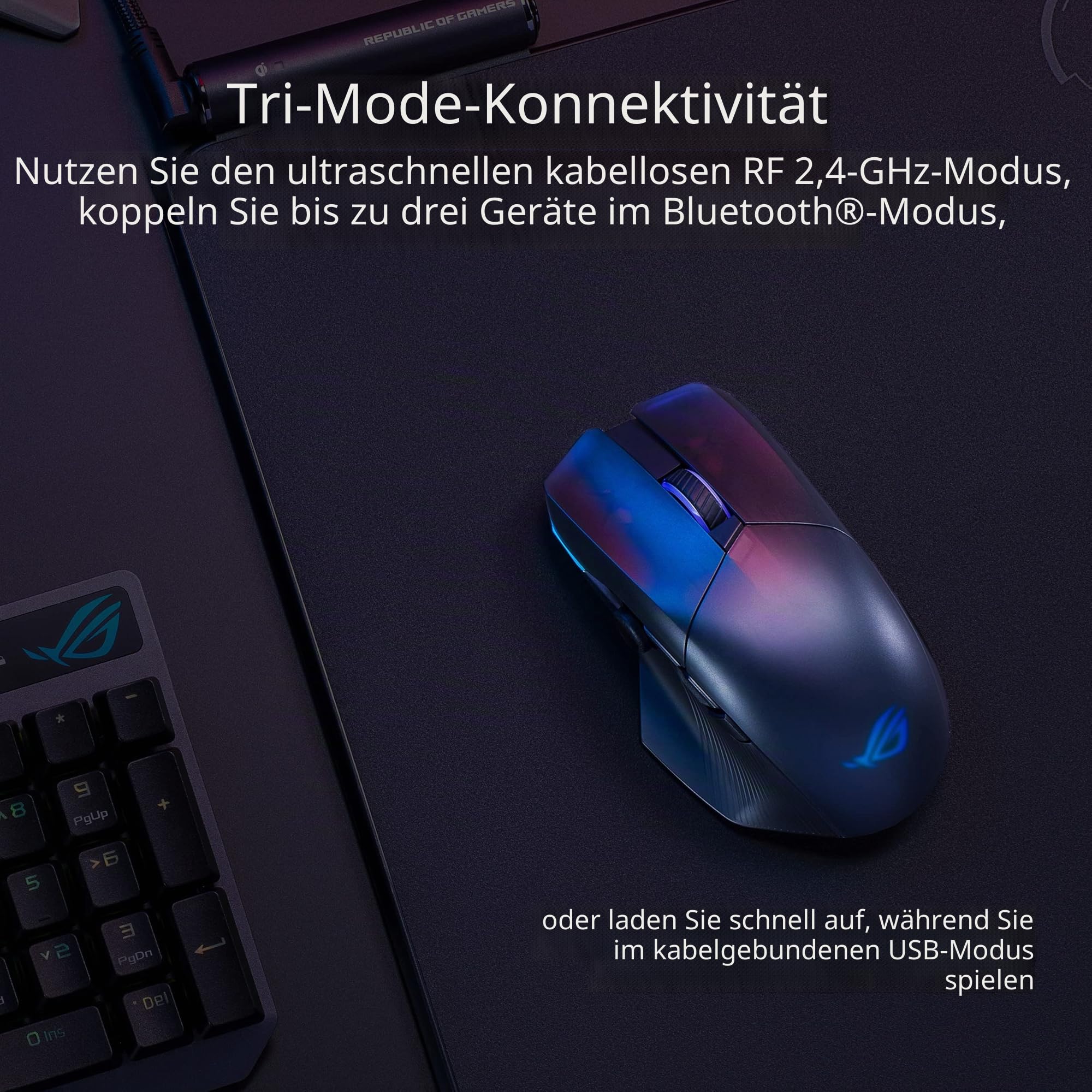 ASUS ROG Chakram X Origin kabellose RGB Gaming Maus (ROG AimPoint-Sensor, 36.000 dpi, Polling-Rate 8000 Hz, RF 2,4 GHz / Bluetooth / kabelgebunden, 11 programmierbare Tasten, Joystick, schwarz)