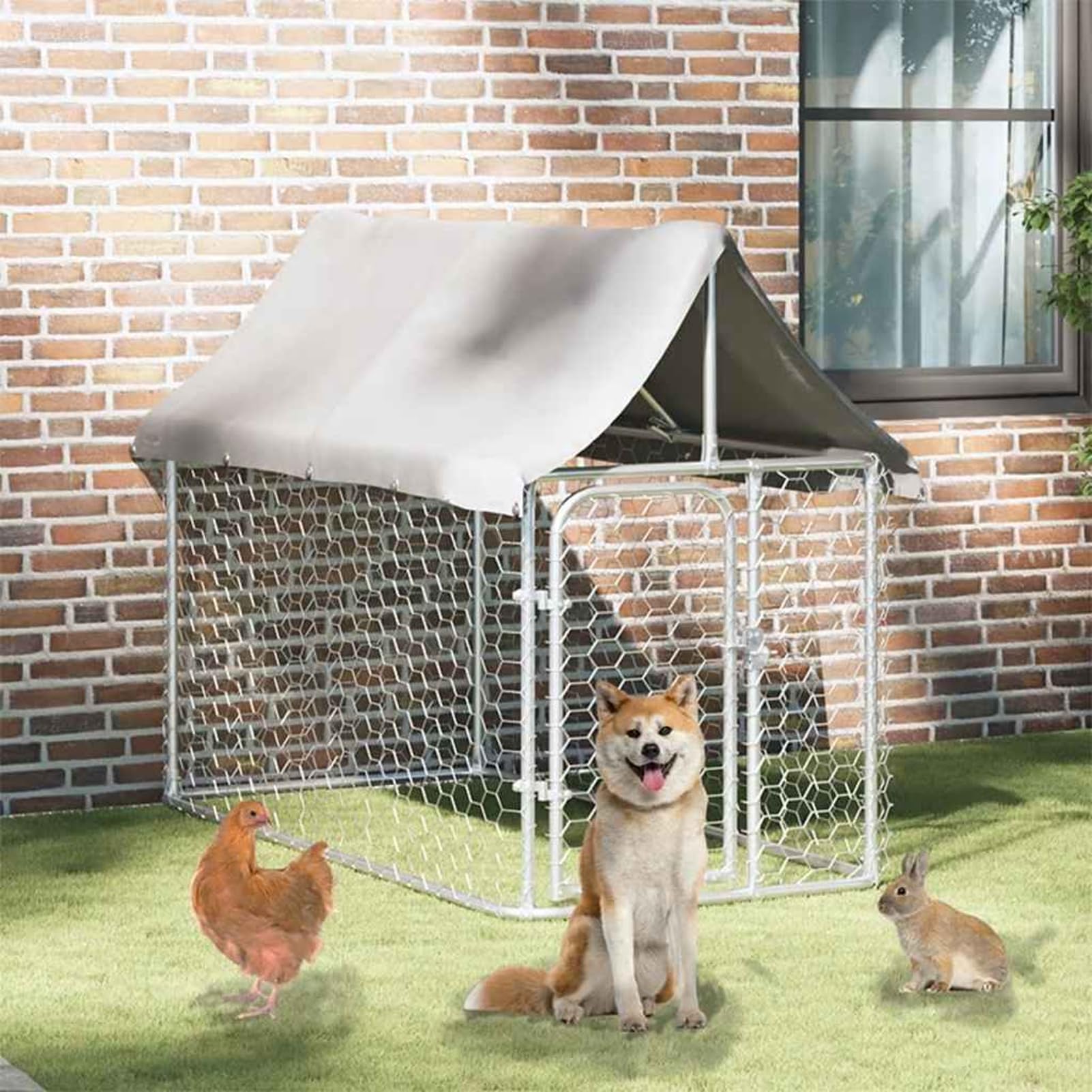 Tidyard Large Outdoor Dog Kennel - Safe Play Space with Lockable Latch, UV Protected, Silver Color, 200x100x150 cm Model171496