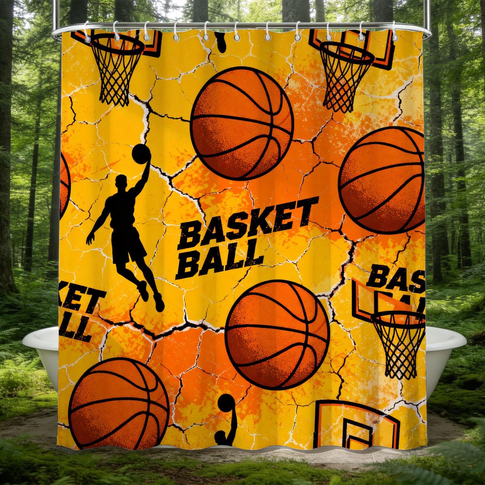 Hongduo 3D Vintage Basketball Shower Curtain for Stalls Bathtubs Sport Bathroom Decor Shower Curtain Set Polyester Fabric Waterproof 180x200cm/71X79 Inch with Hooks