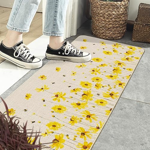 Miniatura 4 de Artoid Mode Tapete de primavera de abejas con flores amarillas, decoración de verano, tapete de bajo perfil, tapete de piso para interiores y