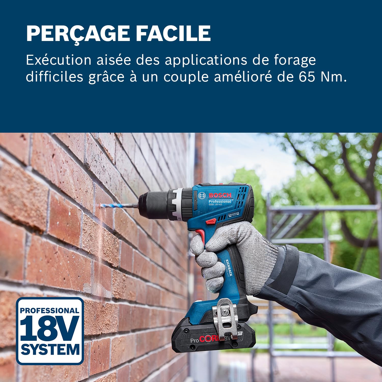 Bosch Professional Perceuse-visseuse sans fil GSB 18V-65 18V Moteur sans balais Longueur de tête 175