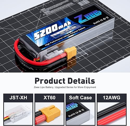 Miniatura 3 de Zeee 2S Lipo Batería 5200mAh 7.4V 120C con conector XT60 Paquete suave para vehículos RC 18 110 Car Slash RC Buggy Truggy Airplane UAV Drone (2