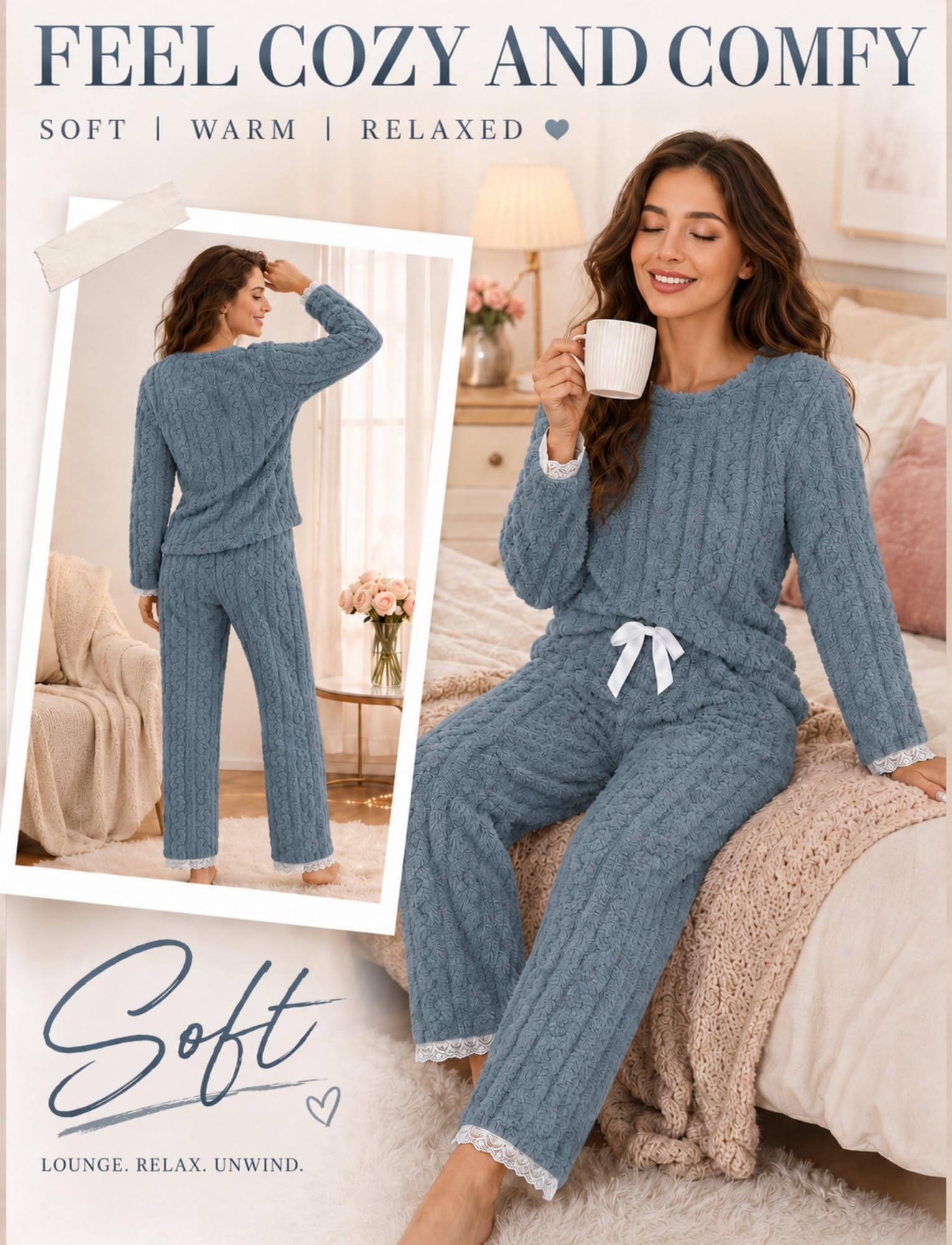 Conjunto de Pijama de Franela para Mujer Suéter Acogedor Holgado Pijama Pjs