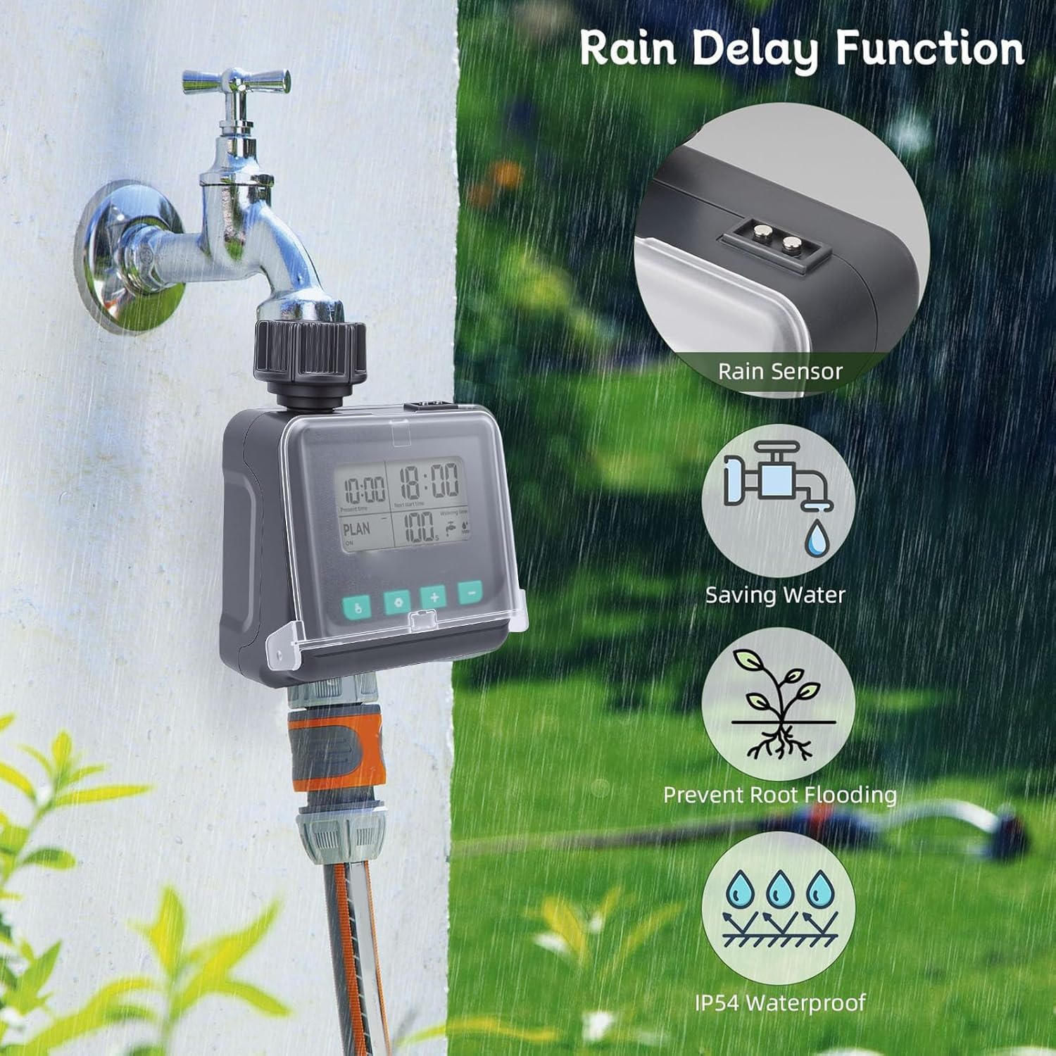 Zerodis Sprinkler Timer, Programmable Samrt Irrigation Controller with Connectors Adjustable Watering Modes Water Proof Multifunction Automatic Watering System for Outdoor Garden