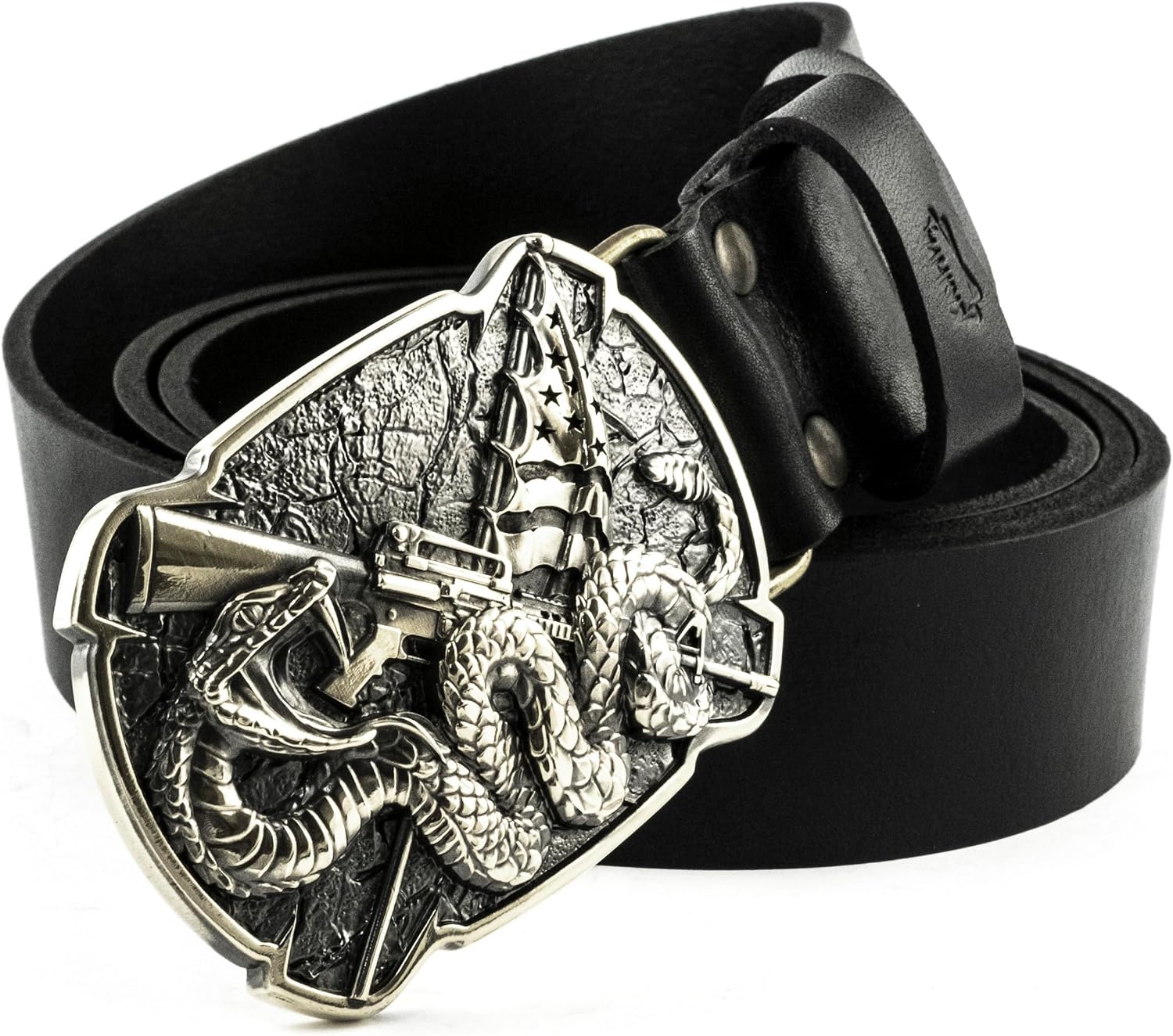 Solid geman silver Land of the free because of the brave belt buckle, Gadsden rattlesnake and star-spangled banner, Brave American buckle, USA veteran buckle