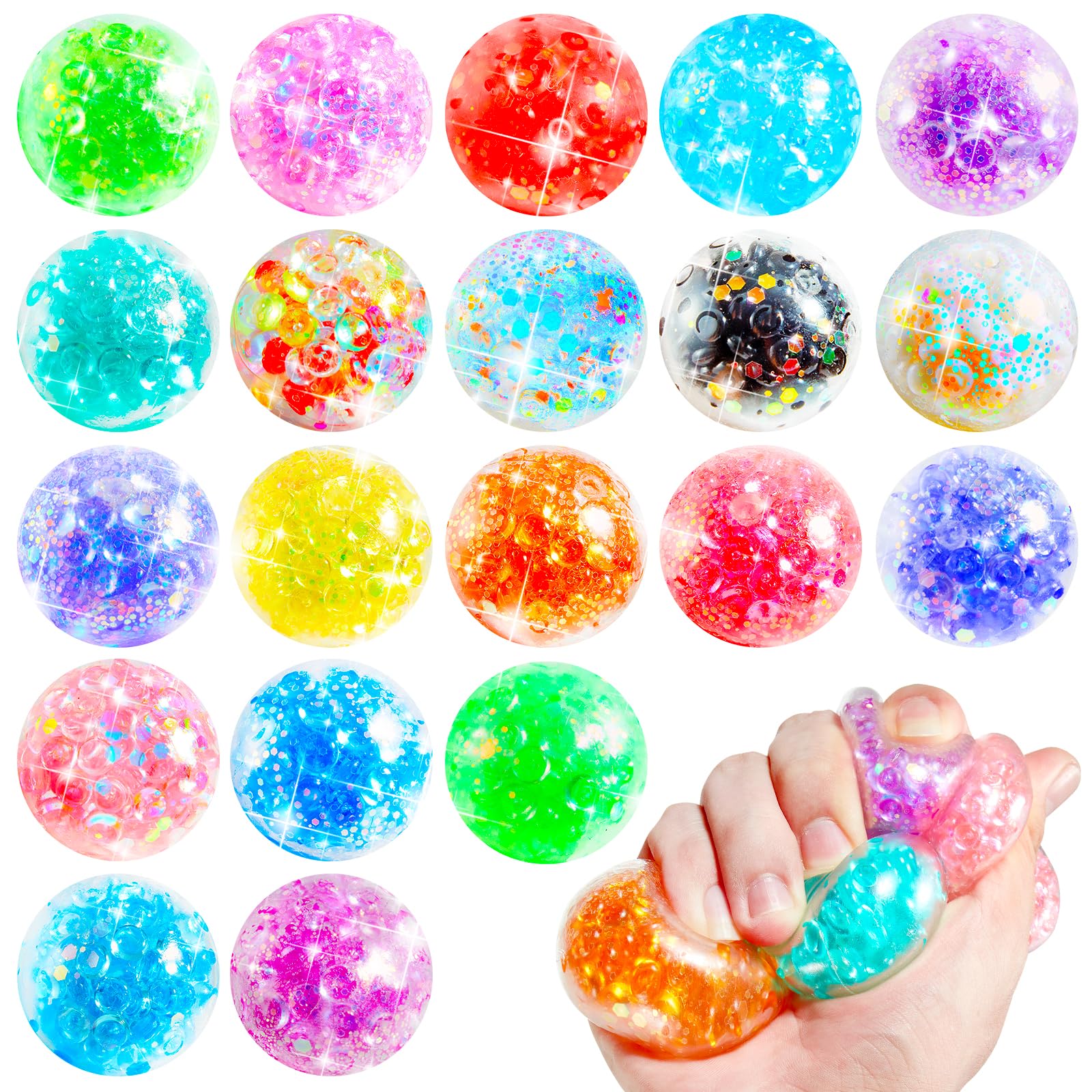 HOUT 20 Stück Stressball-Squishy Mitgebsel Kindergeburtstag: Kunststoff Anti Stress Bälle Kindergeburtstag Gastgeschenke - Antistressbälle für Kinder Erwachsene - Kleine Geschenke für Kinder