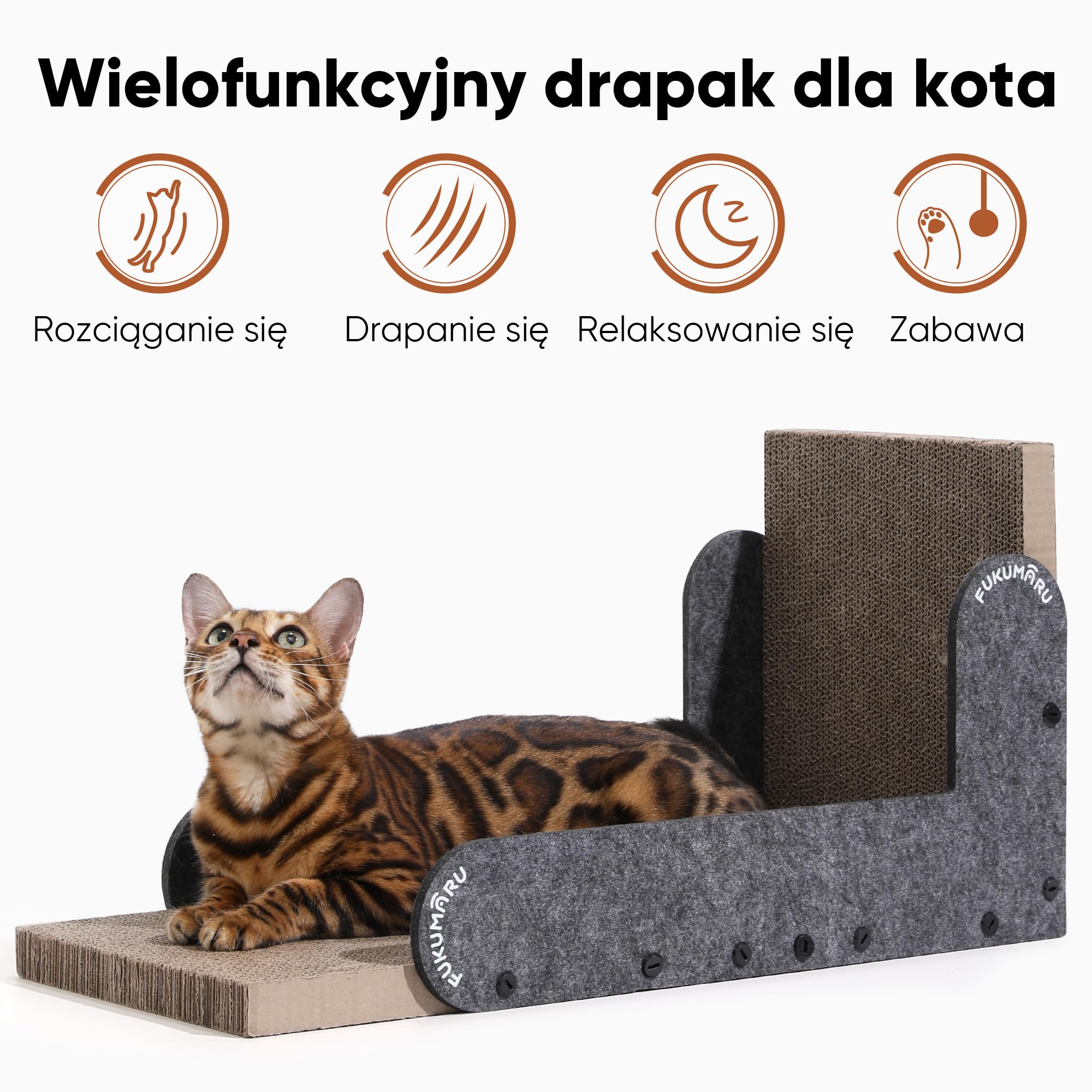 FUKUMARU Drapak dla kota, 68 cm w kształcie litery L, nowoczesna kartonowa deska do drapania dla kotów domowych, filcowy pionowy drapak, ochraniacz na meble, szary