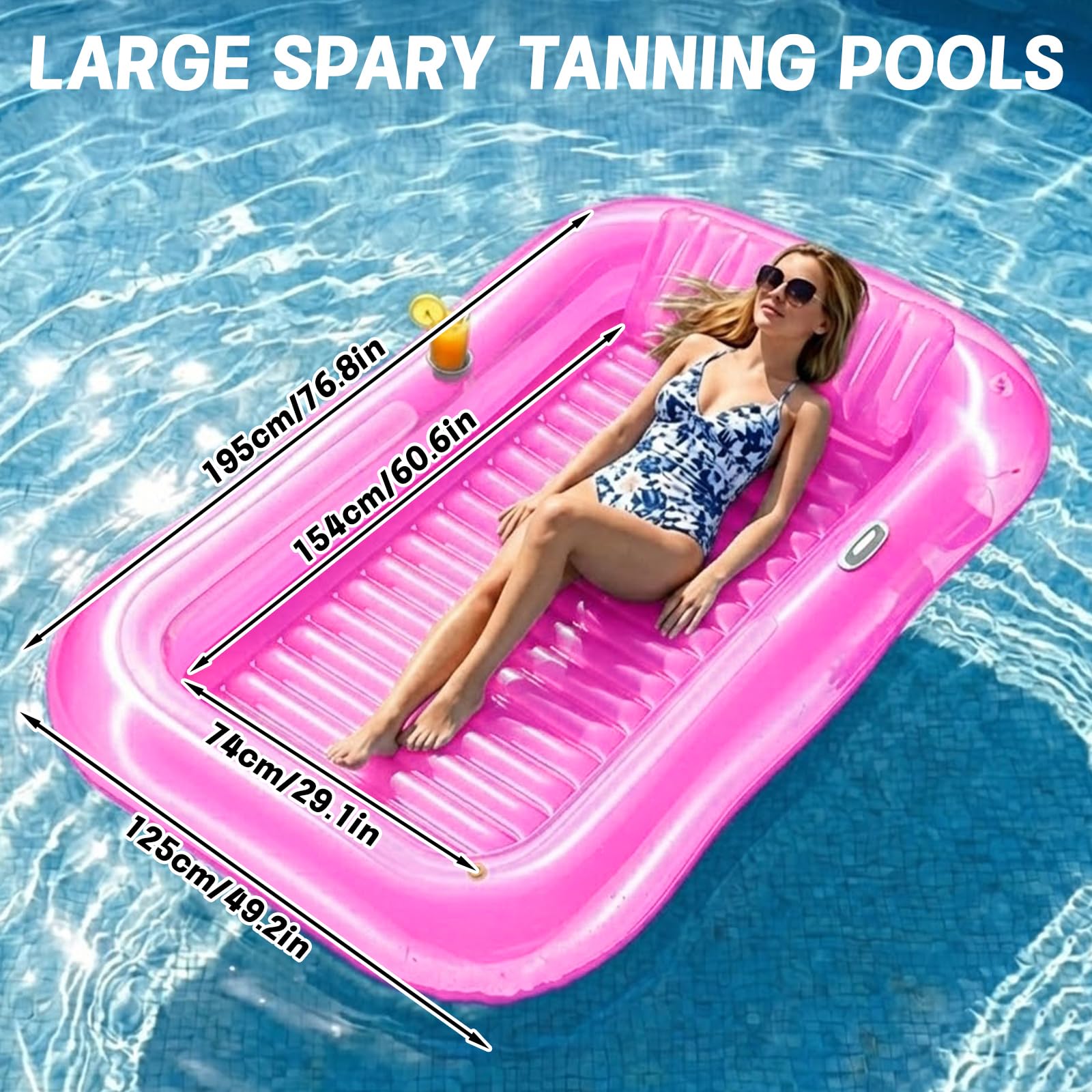 SEDEX Aufblasbare Tanning Pool für Erwachsene, Luftmatratze Pool mit Kissen & 2 Getränkehaltern Sonnenpool Bräunungspool für 1-2 Personen Sonnenliege Wasser für Garten Balkon Terrasse Matratze Sommer