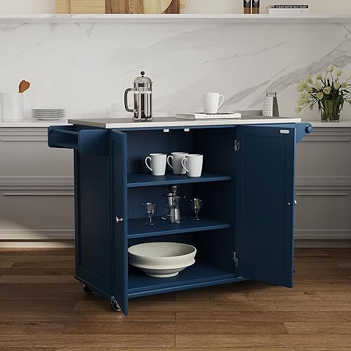 Miniatura 4 de homestyles Carrito móvil para isla de cocina con tapa de acero inoxidable, azul