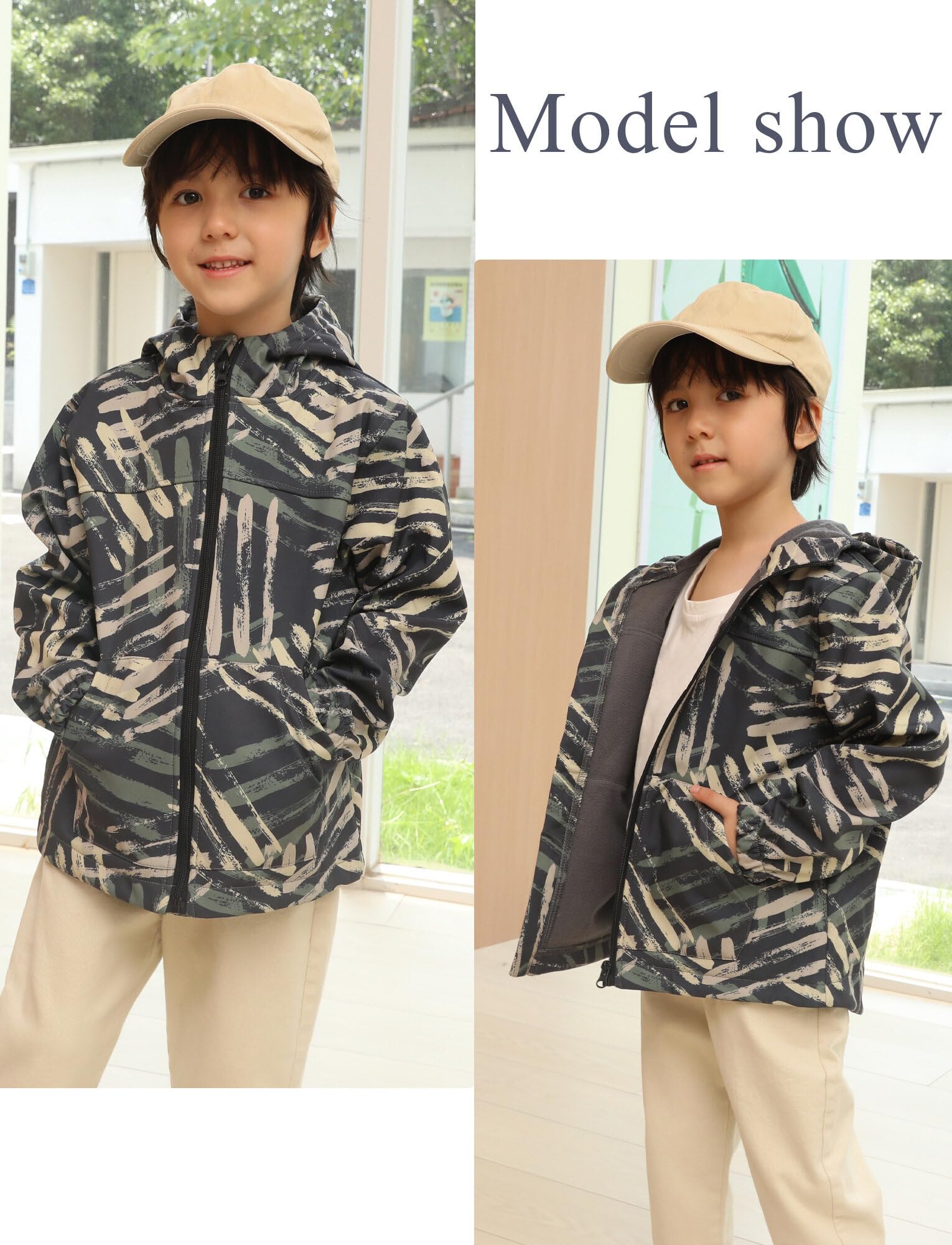 Happy Cherry Baby Boys Camo Jackets Toddler Waterproof Windbreaker Softshell Fleece Lined Coat Lightweight Windproof Outdoor Hoodie Jacket Outwear for Spring Fall