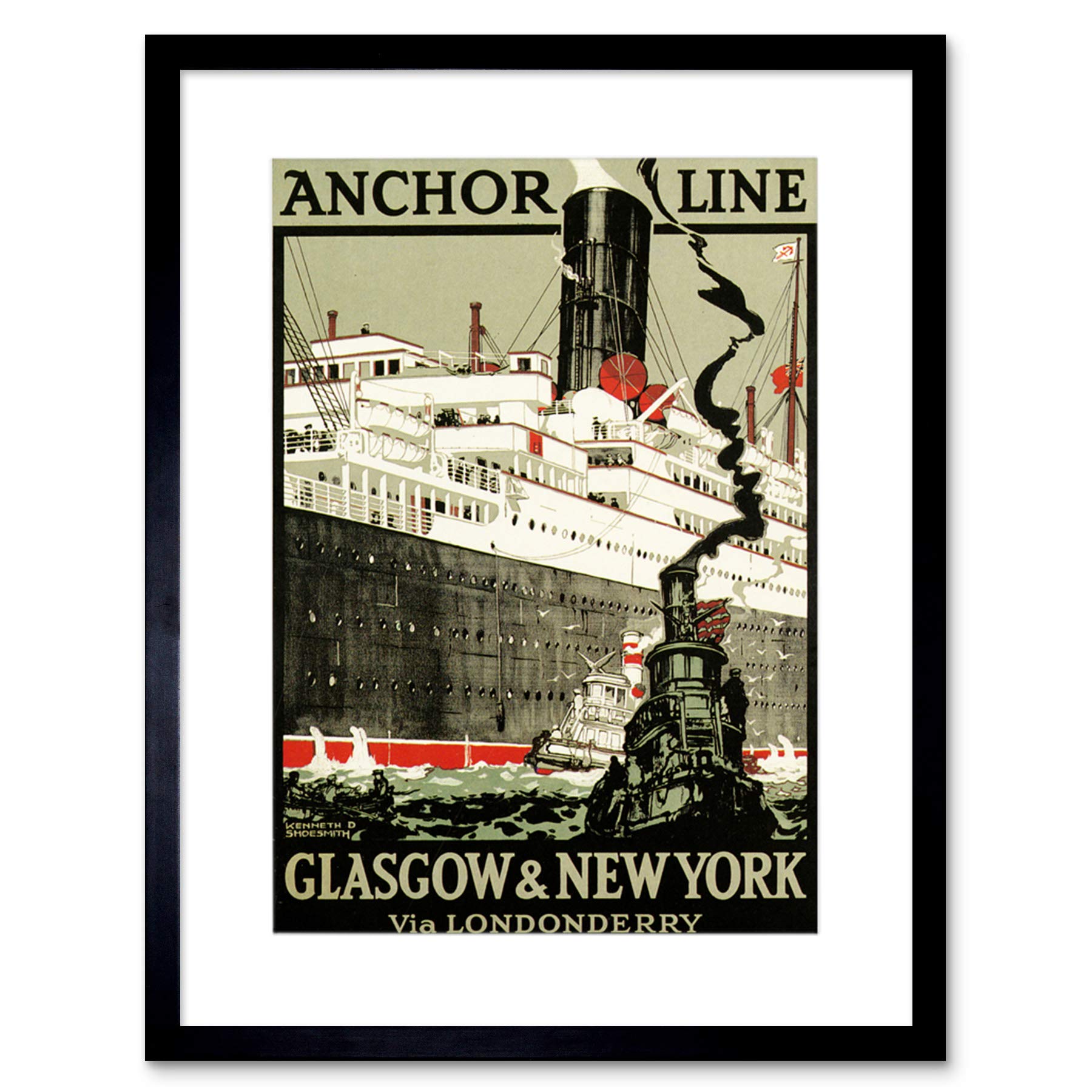 Wee Blue Coo TRAVEL GLASGOW NEW YORK SHIP LINER ANCHOR TUG UK FRAMED ART PRINT B12X10286